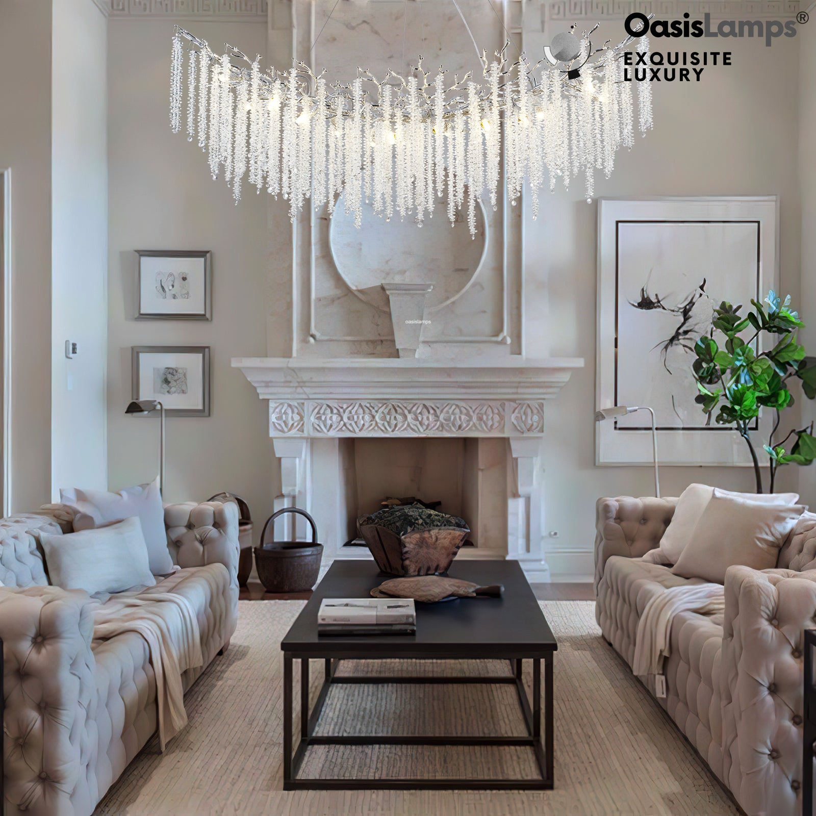 Snow Tree Branches Linear Chandelier 55''L#Color_silver