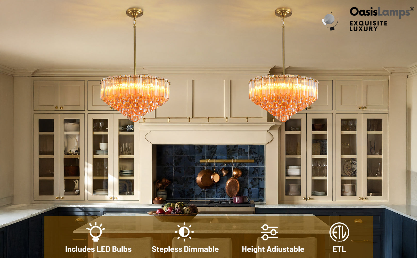 Ethereal Radiance Clear Amber Round Crystal Chandelier 14" 30"D#glass color_amber,size_14in