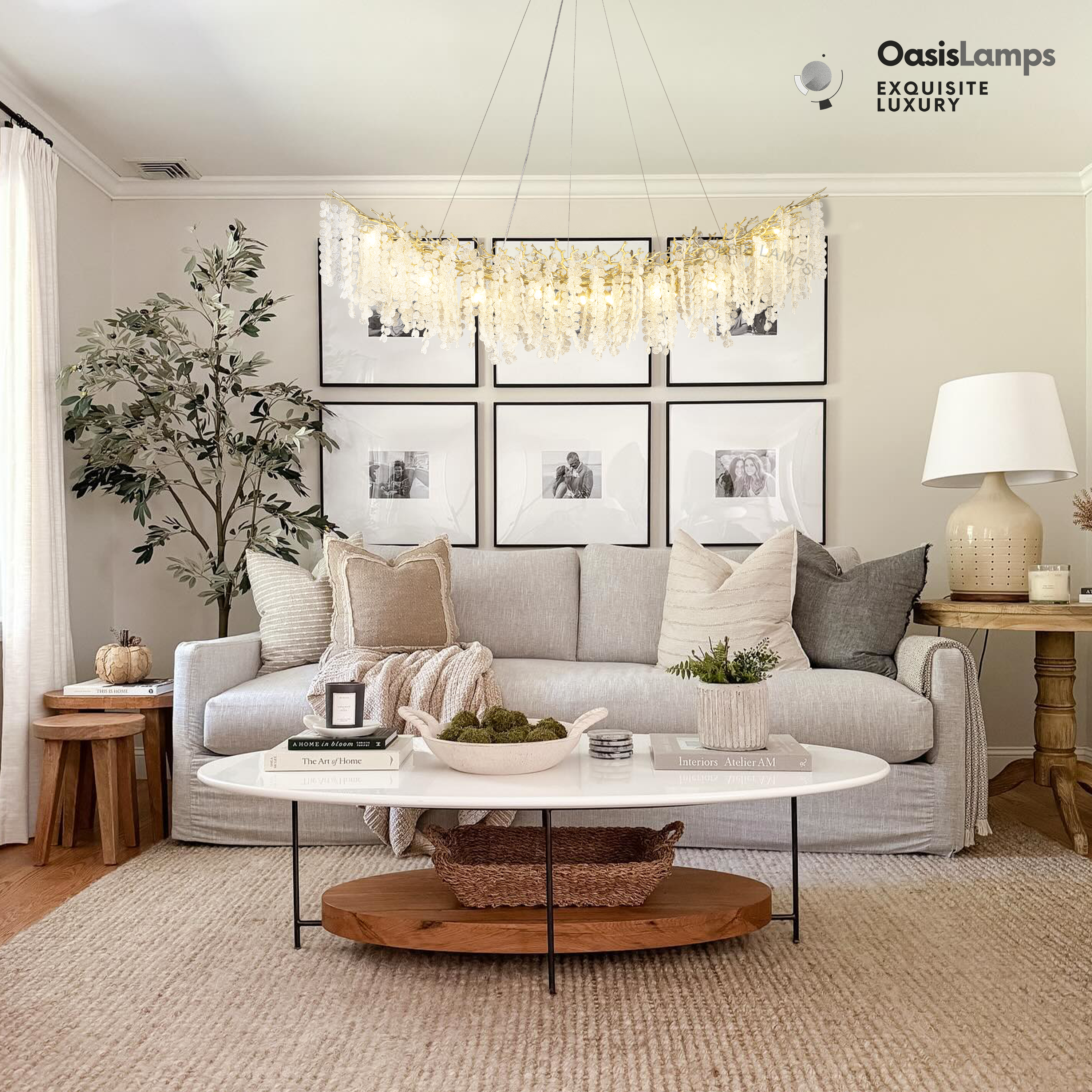 Shiro Noda Crystal Tree Branch Linear Chandelier 72"#Color_brass,size_L-72in