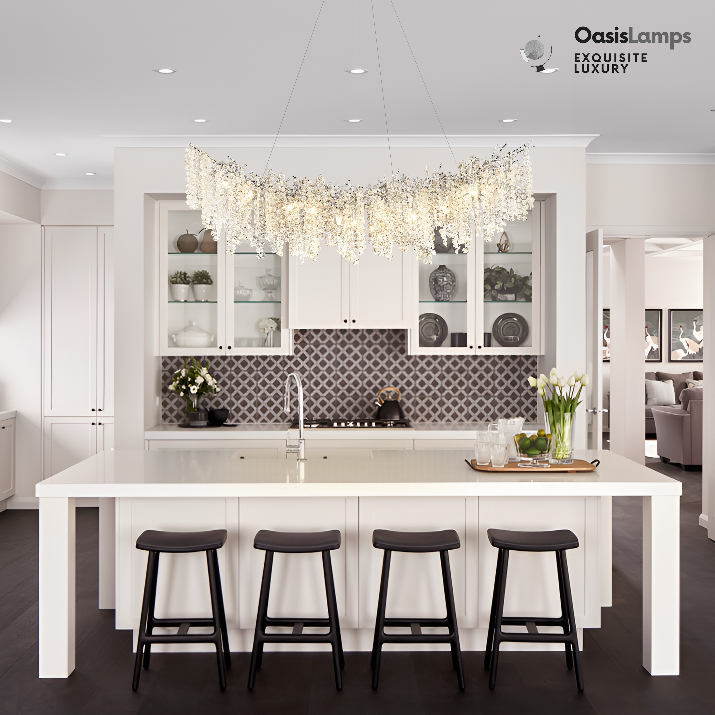 Shiro Noda Crystal Tree Branch Linear Chandelier 72"#Color_Silver,size_L-72in