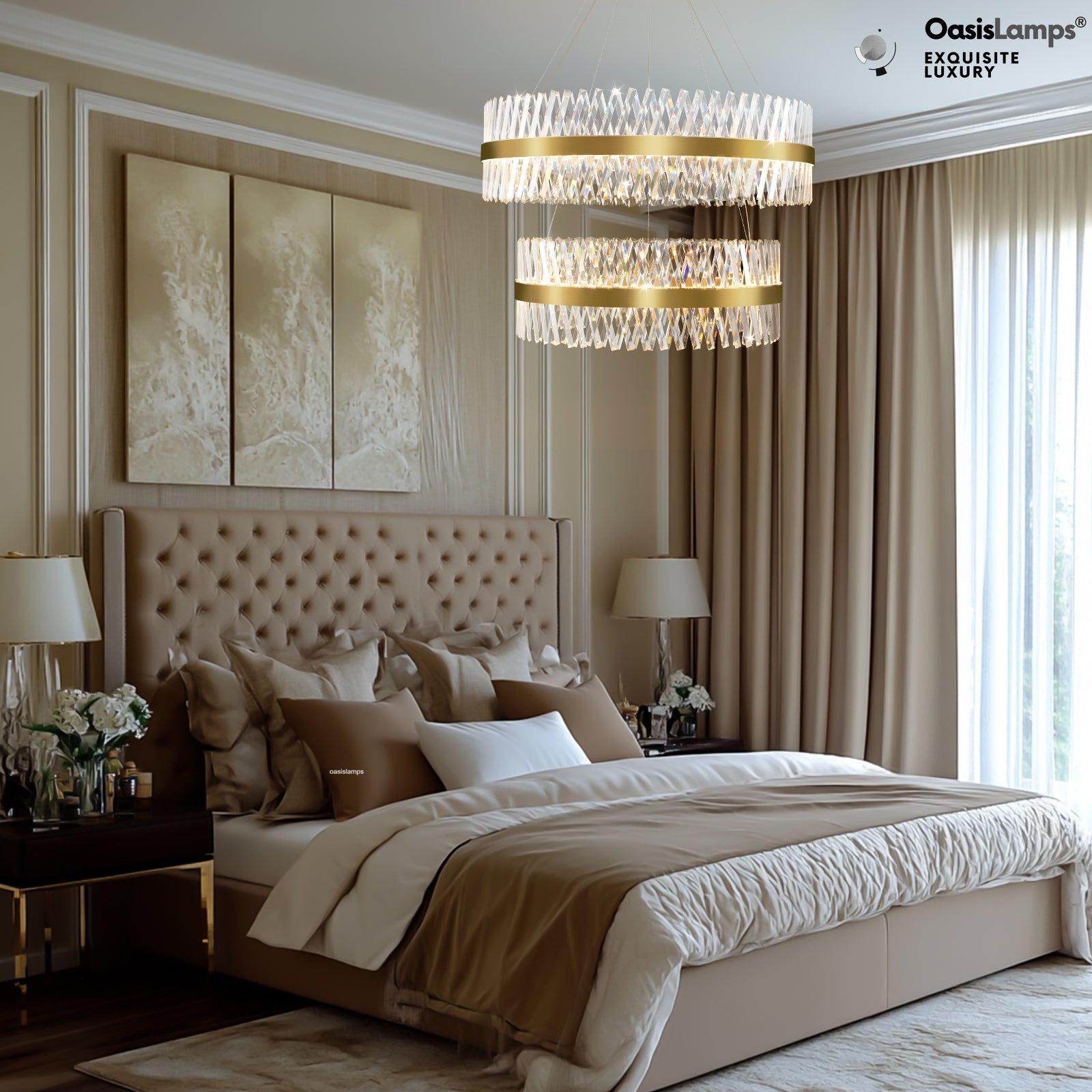 Vetro Prism Crystal 2-Tier Chandelier 31.5" 40" L#Color_Brass,size_D40"+D31.5"