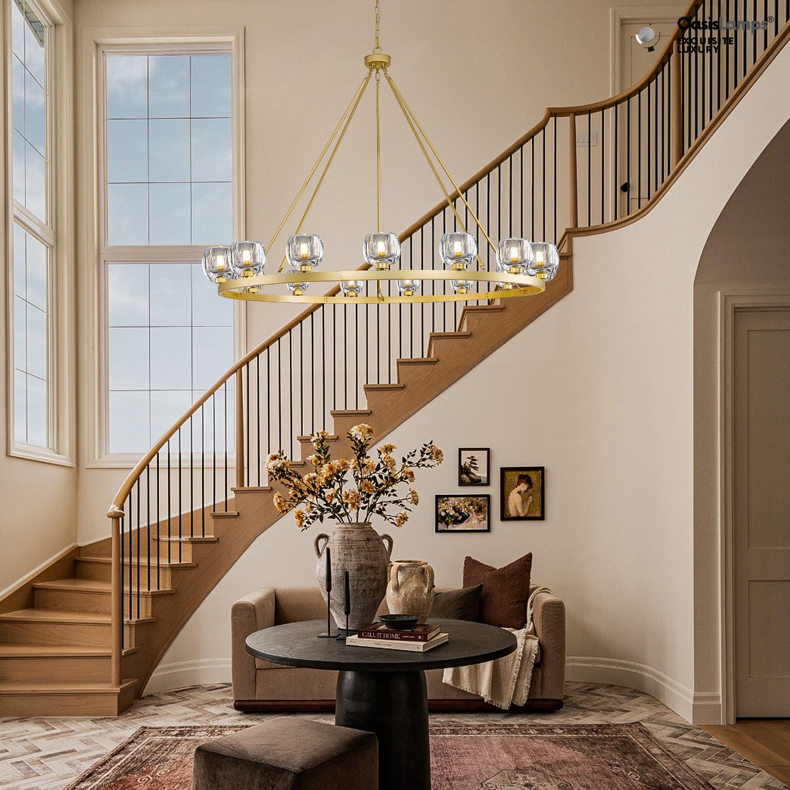 Vellum Round Chandelier 24" 36" 48" 59"D#size_59"-round,color_brass