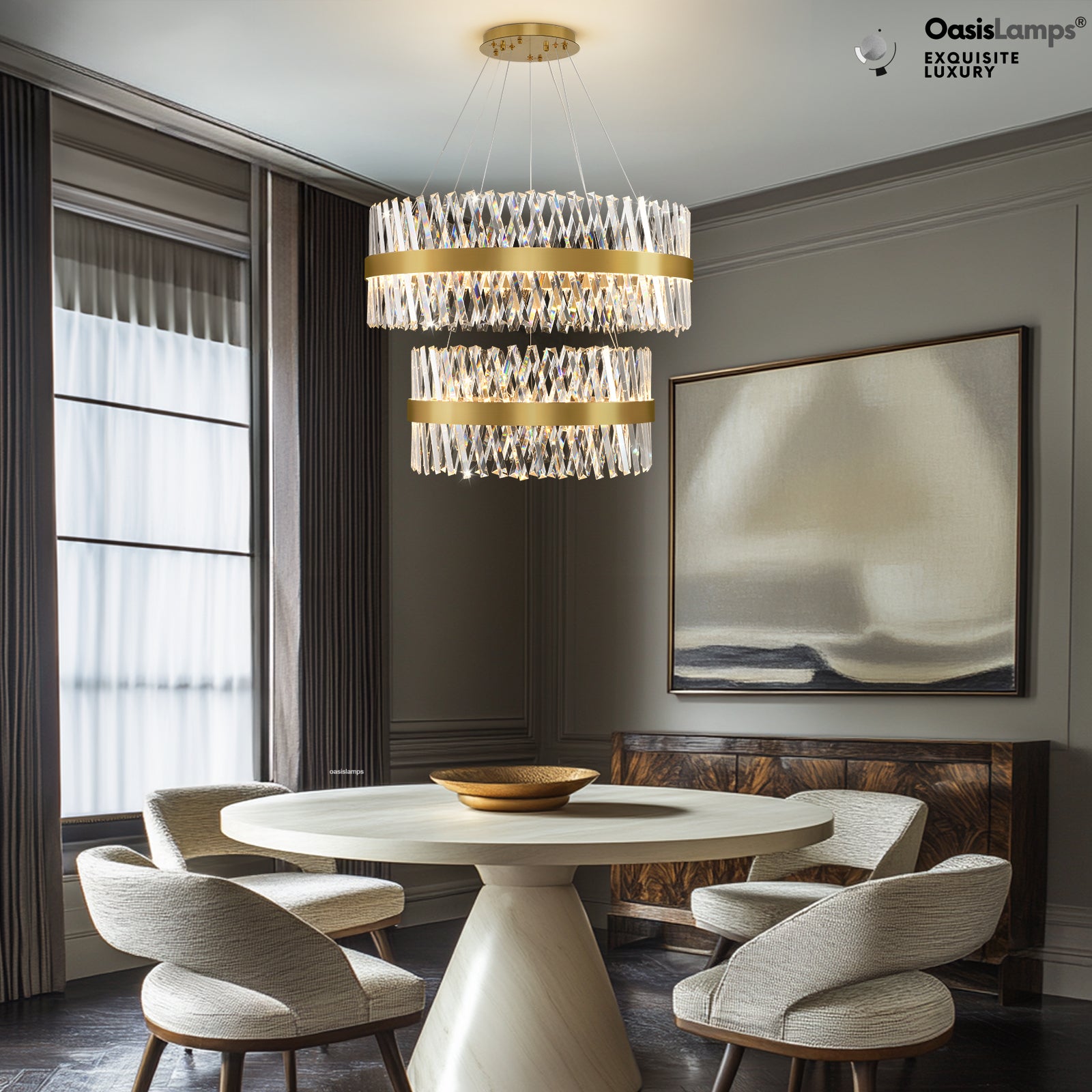 Vetro Prism Crystal 2-Tier Chandelier 31.5" 40" L#Color_Brass,size_D31.5"+D23.6"