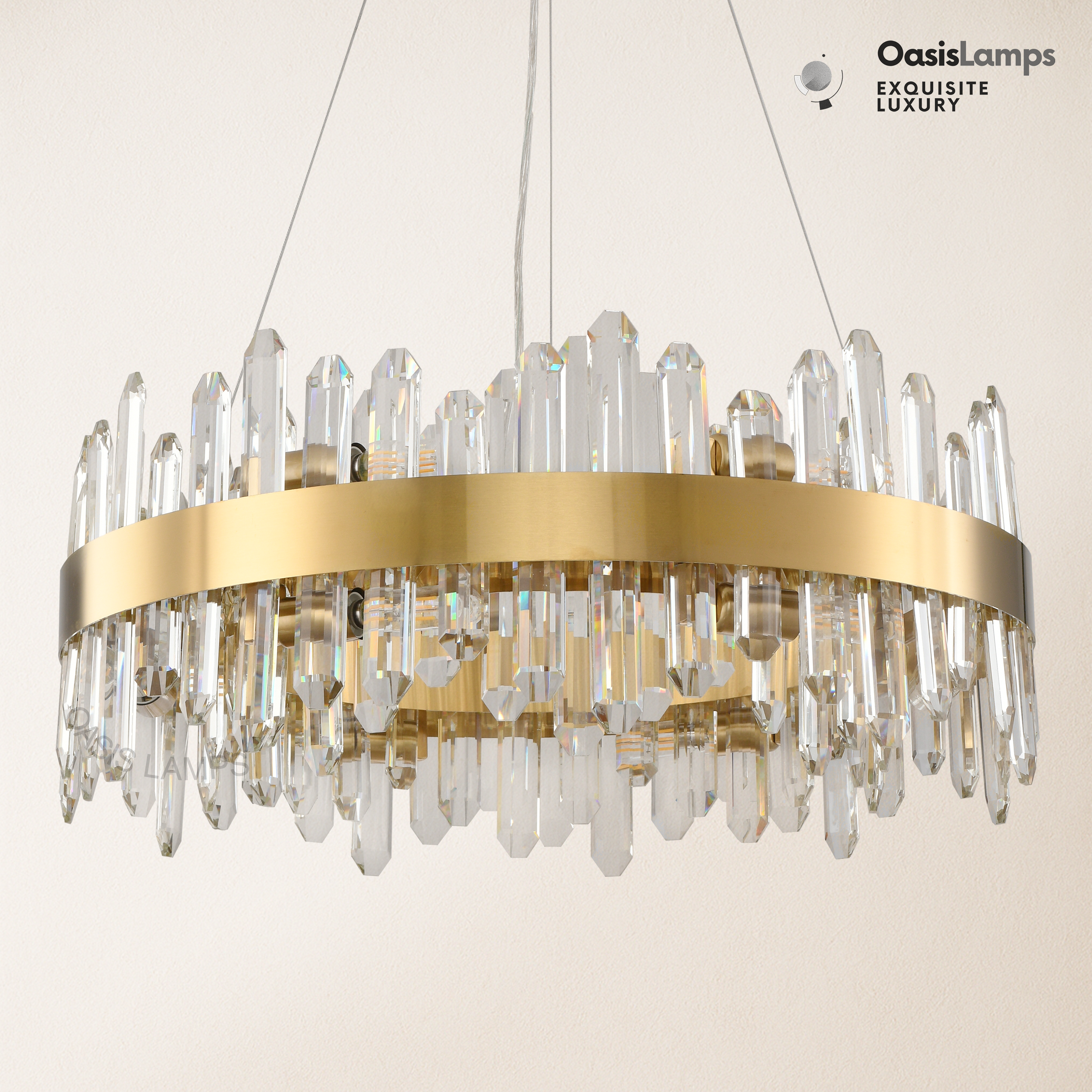 Stellara Crystal Strip Round Halo Chandelier 24" 32" 40"D#color_brass,size_24''D