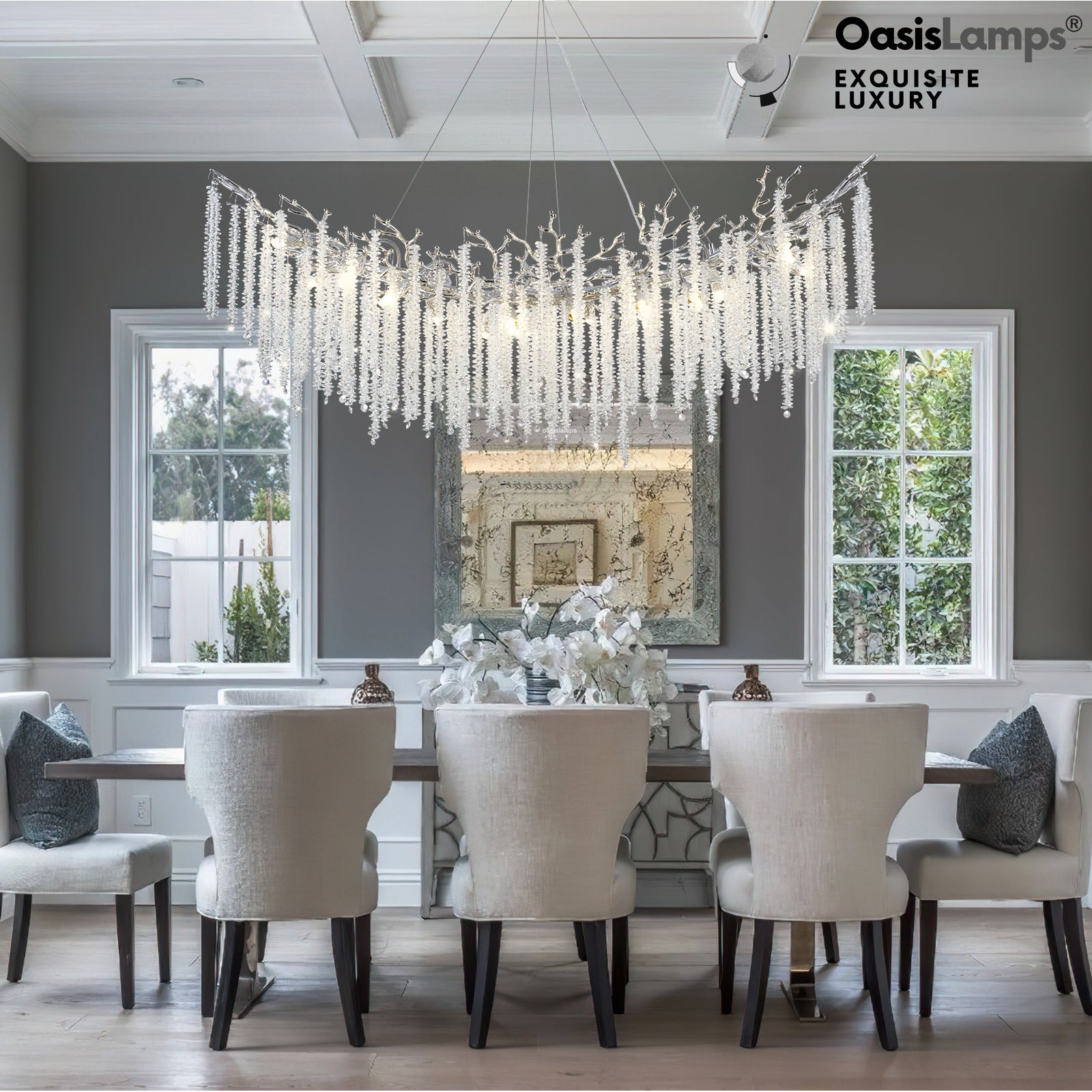 Snow Tree Branches Linear Chandelier 55''L#Color_silver