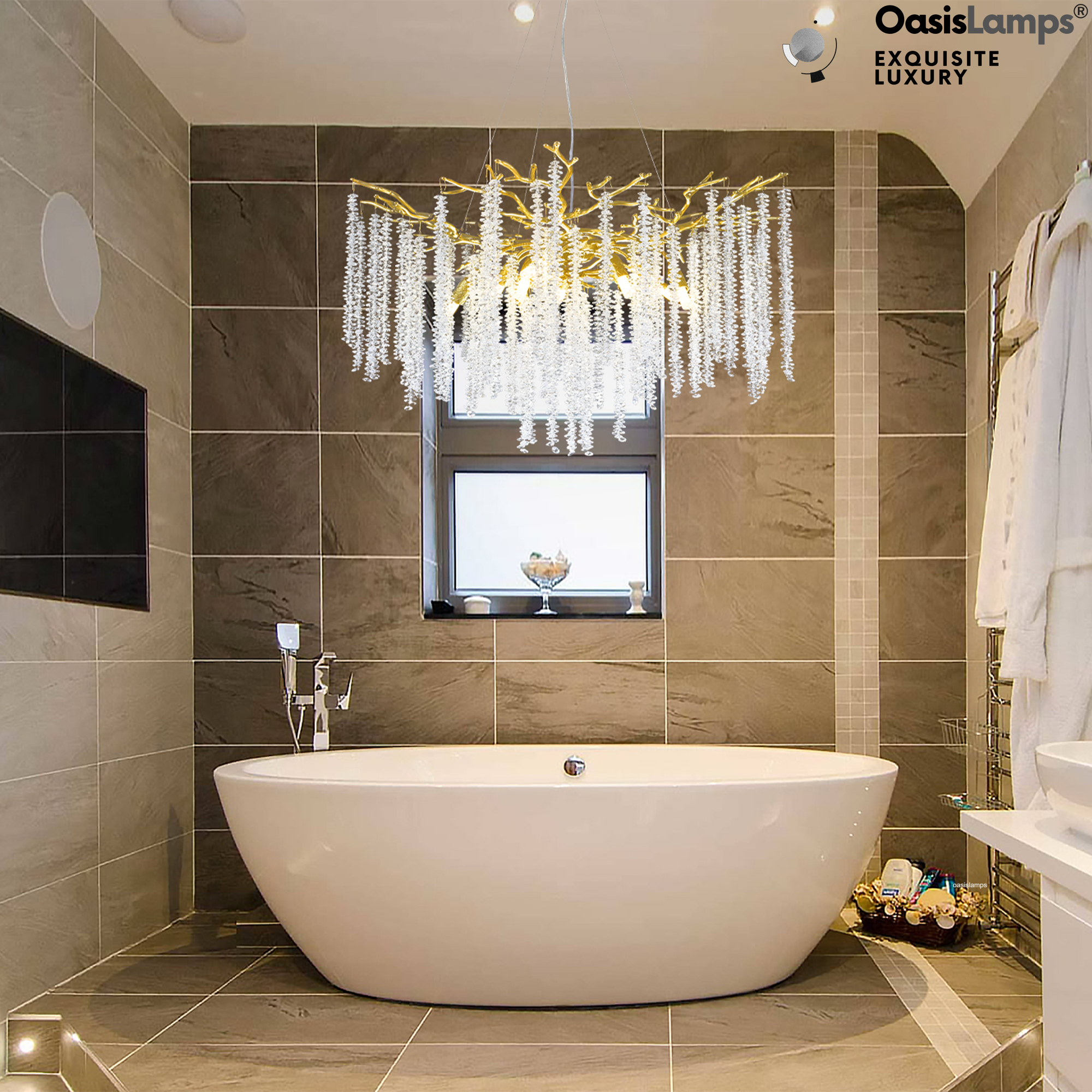 Snow Tree Branch Crystal Chandelier 30" 40"D#color_brass,size_30"