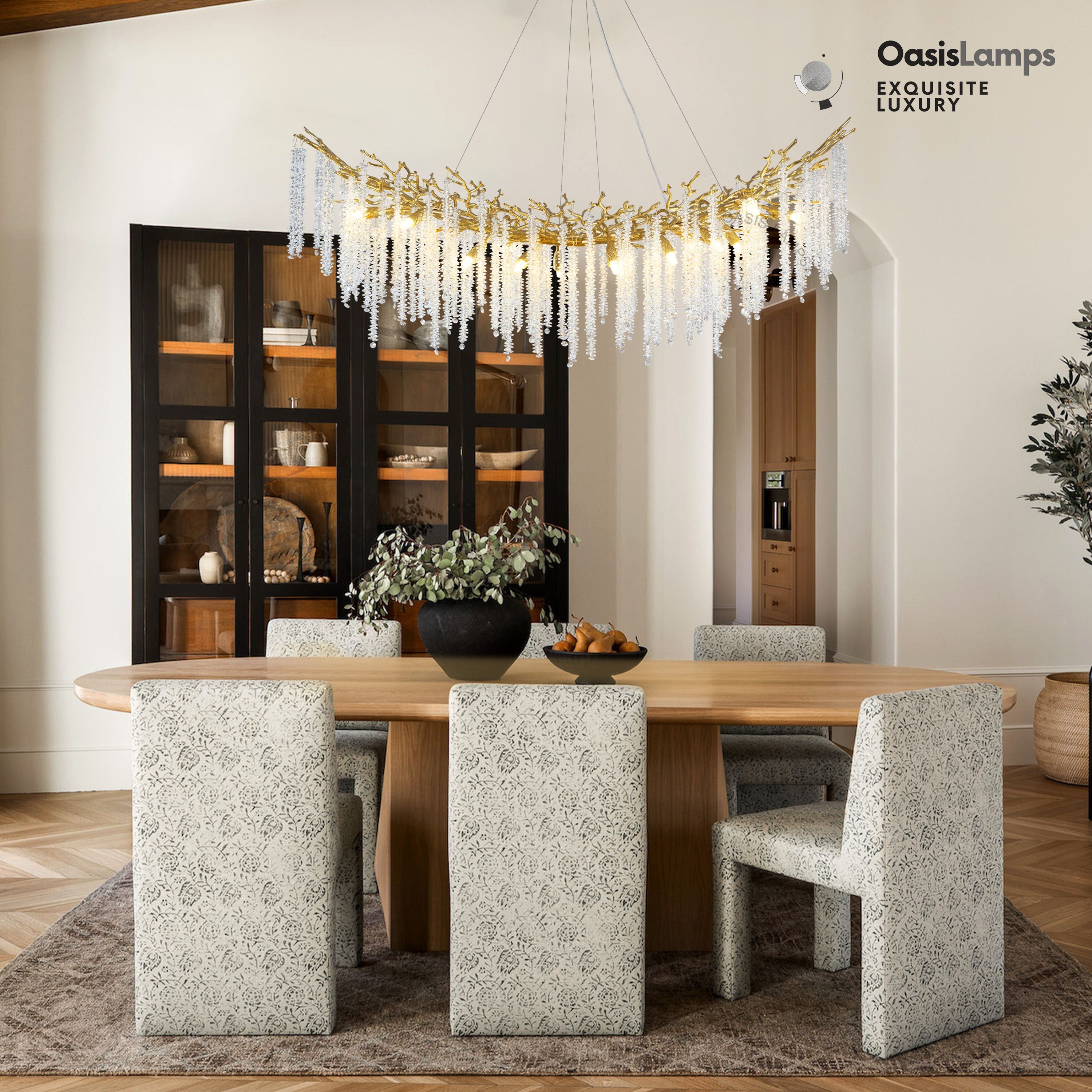 Snow Tree Branches Linear Chandelier 55''L#Color_brass