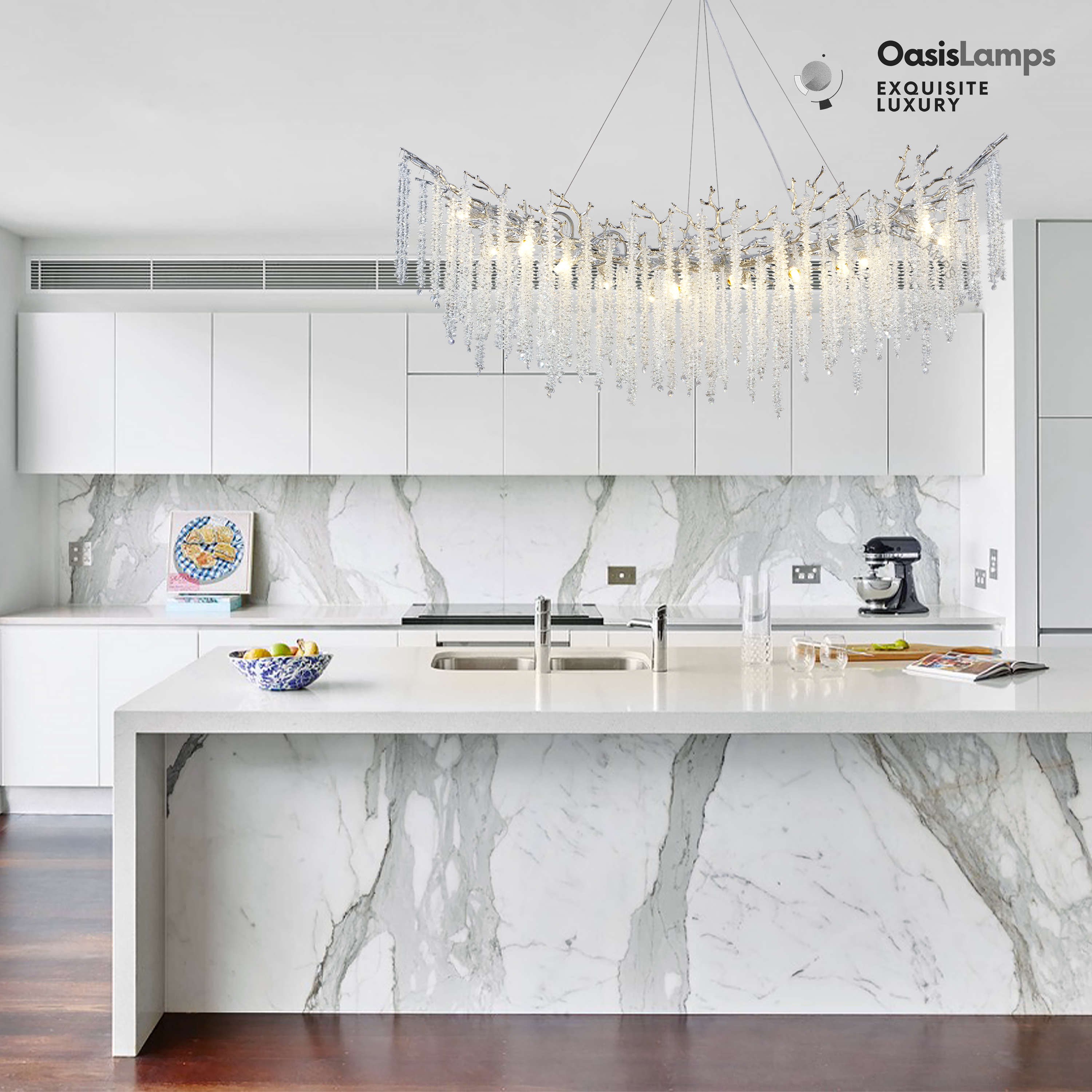 Snow Tree Branches Linear Chandelier 55''L#Color_silver