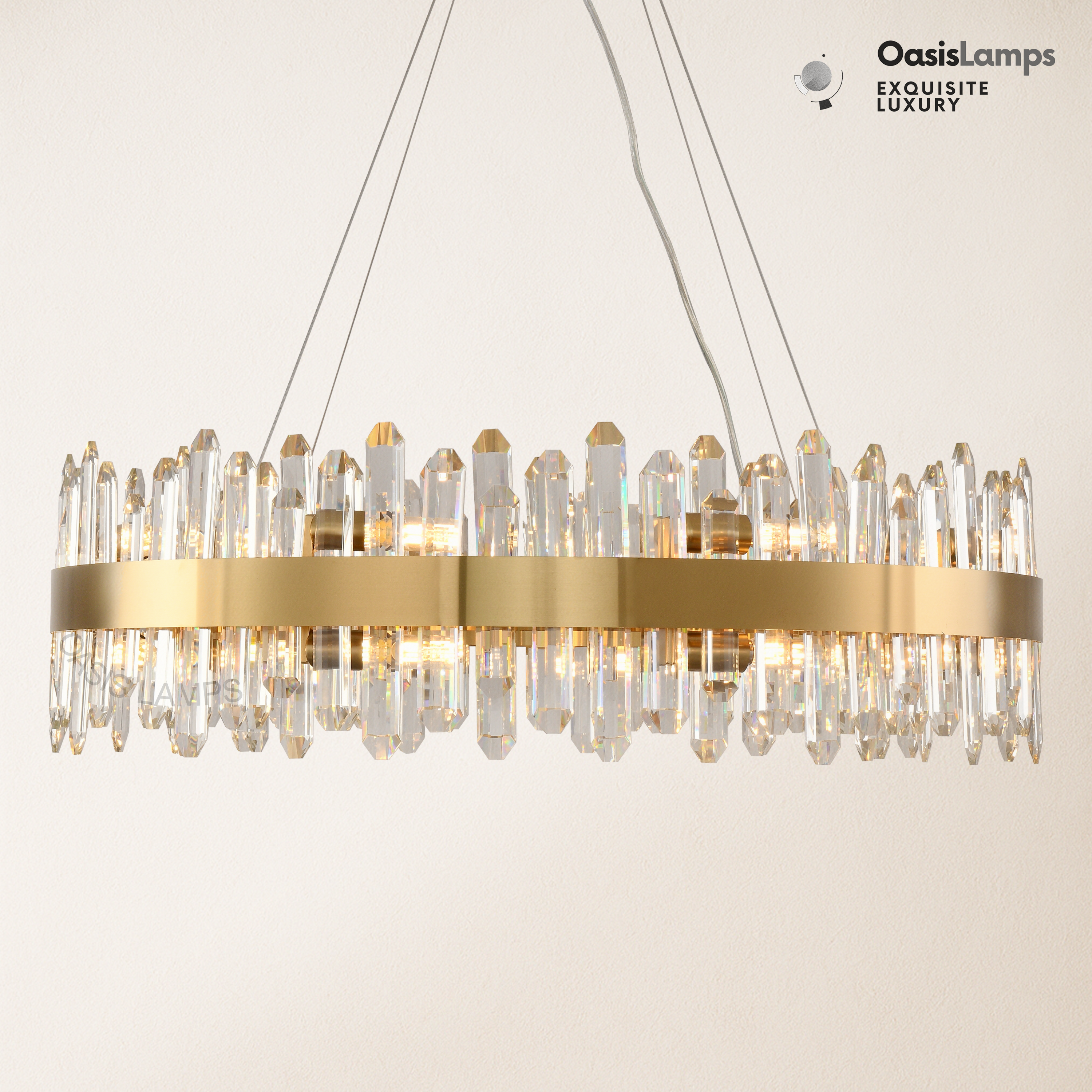 Stellara Crystal Strip Round Halo Chandelier 24" 32" 40"D#color_brass,size_32''D