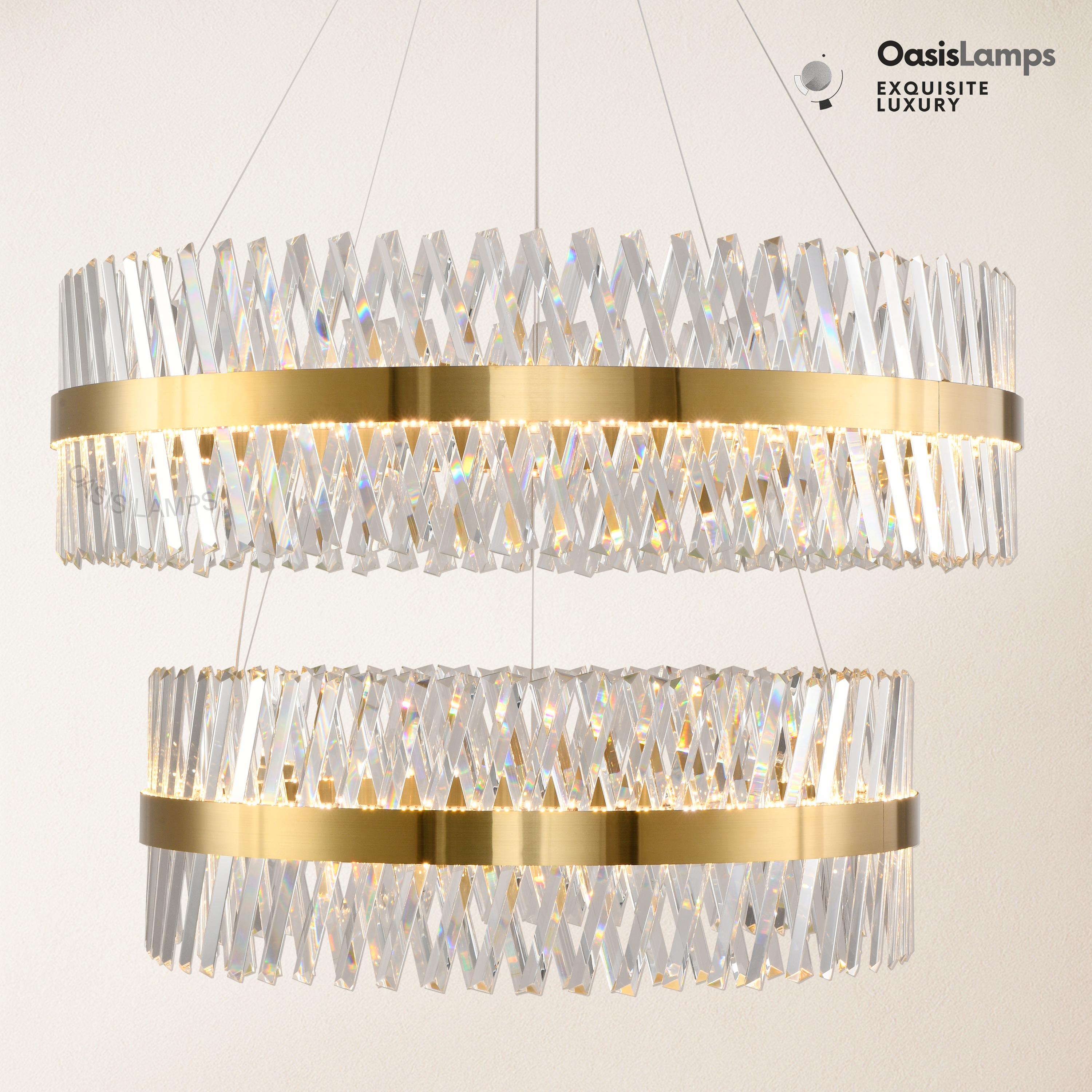 Vetro Prism Crystal 2-Tier Chandelier 31.5" 40" L#Color_Brass,size_D40"+D31.5"