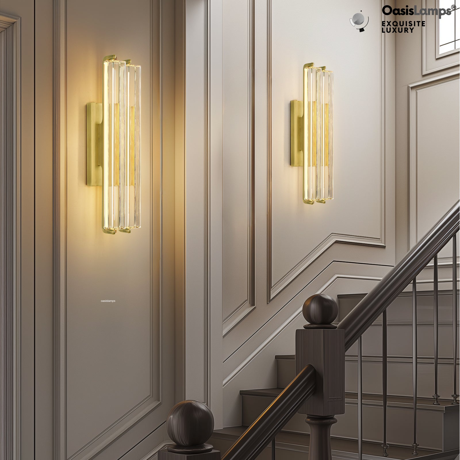 Clara Glow Crystal Wall Sconce 19"#color_brass,style_double crystal
