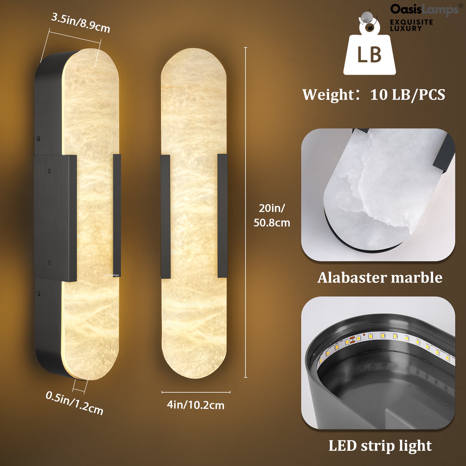 OpalEdge Alabaster Wall Sconces 13.8" 20"H#Color_Black,size_20" H-1 Pack
