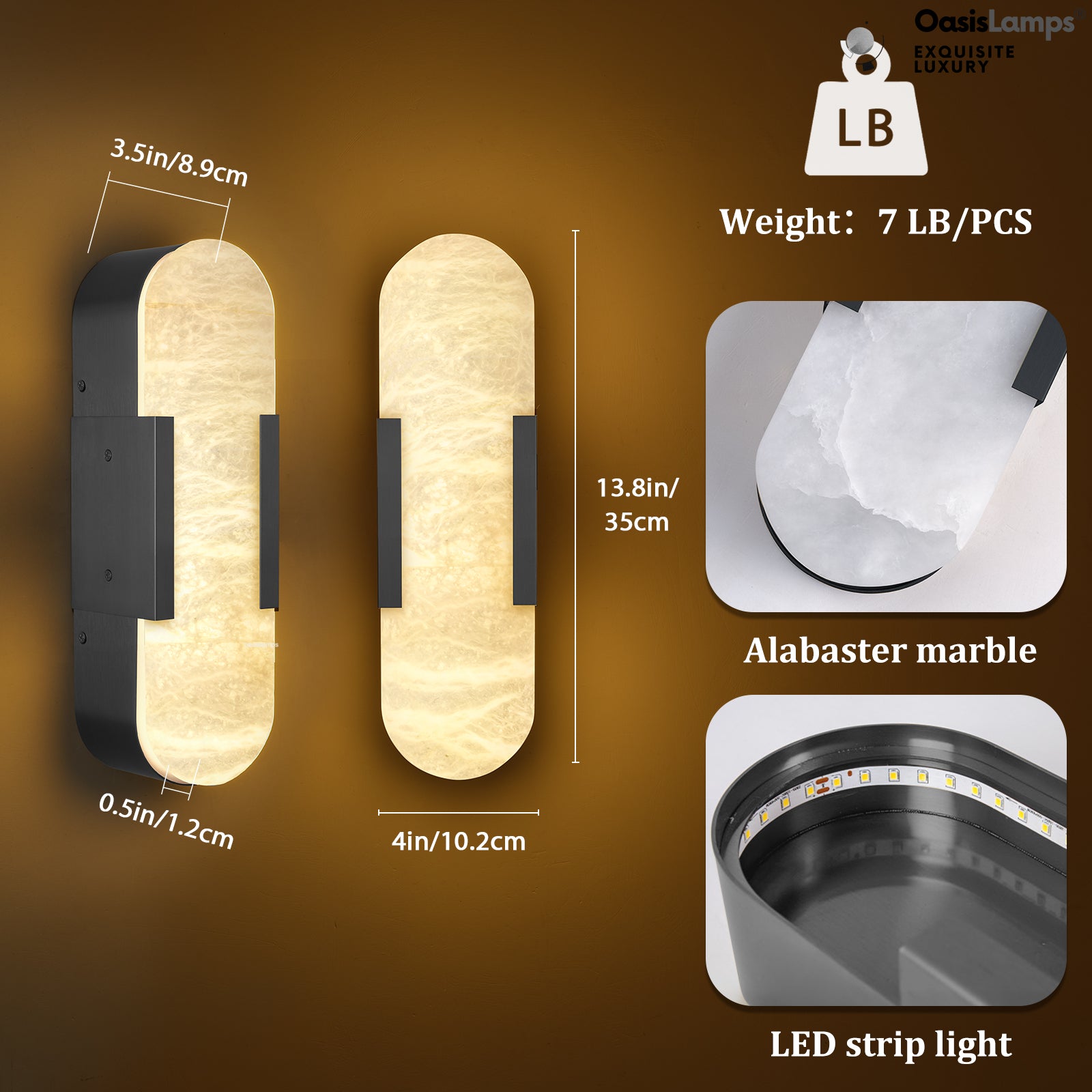 OpalEdge Alabaster Wall Sconces 13.8" 20"H#Color_Black,size_13.8" H-1 Pack