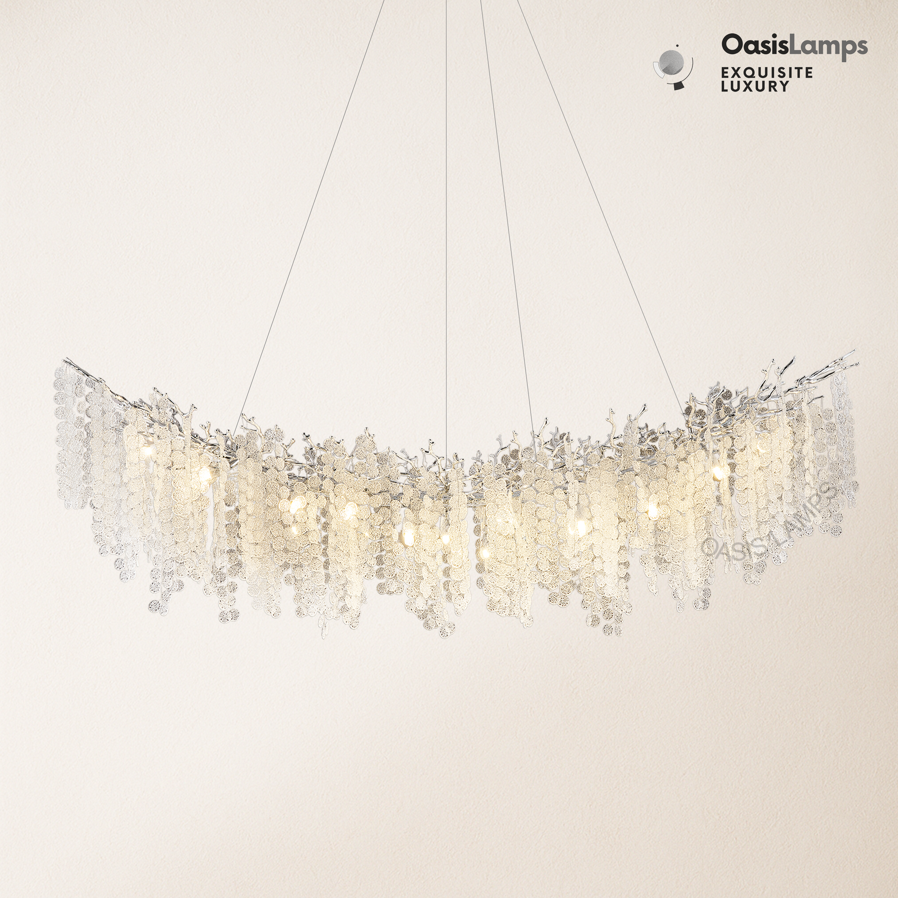 Shiro Noda Crystal Tree Branch Linear Chandelier 72"#Color_Silver,Size_L-72in