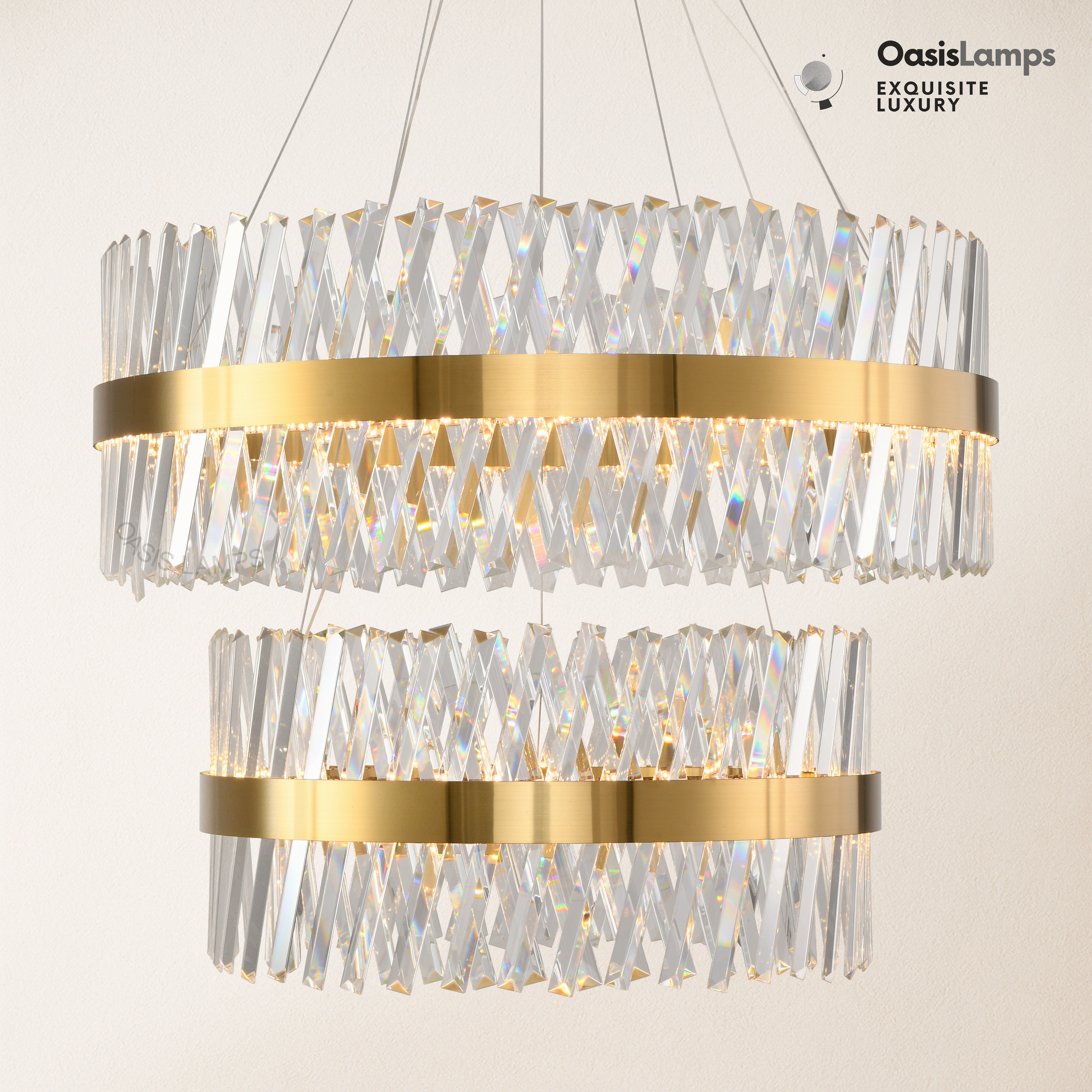 Vetro Prism Crystal 2-Tier Chandelier 31.5" 40" L#Color_Brass,size_D31.5"+D23.6"