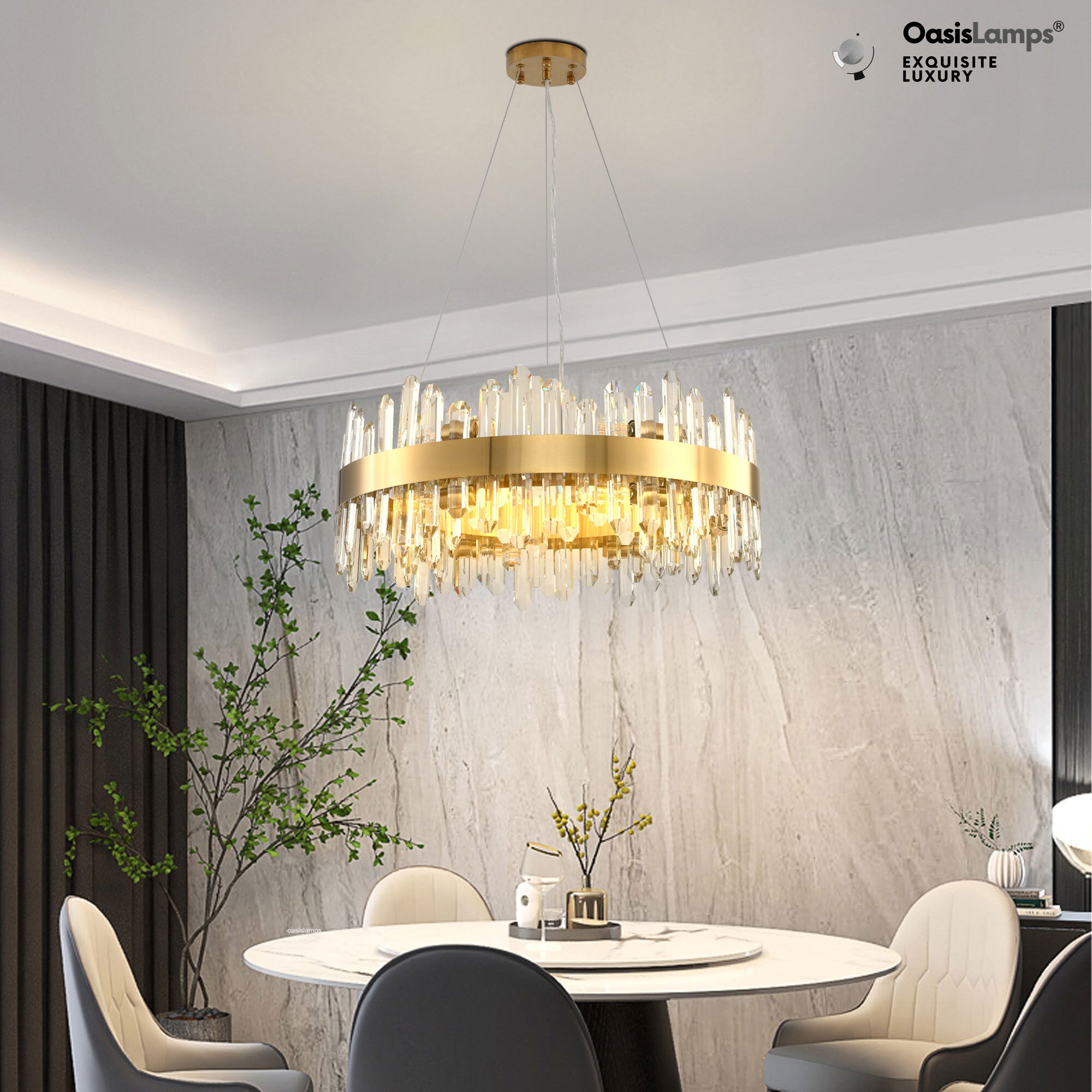 Stellara Crystal Strip Round Halo Chandelier 24" 32" 40"D#color_brass,size_24''D