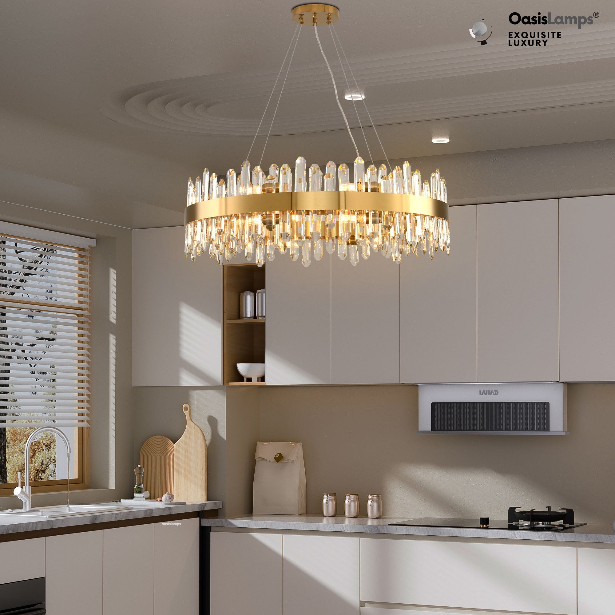 Stellara Crystal Strip Round Halo Chandelier 24" 32" 40"D#color_brass,size_32''D