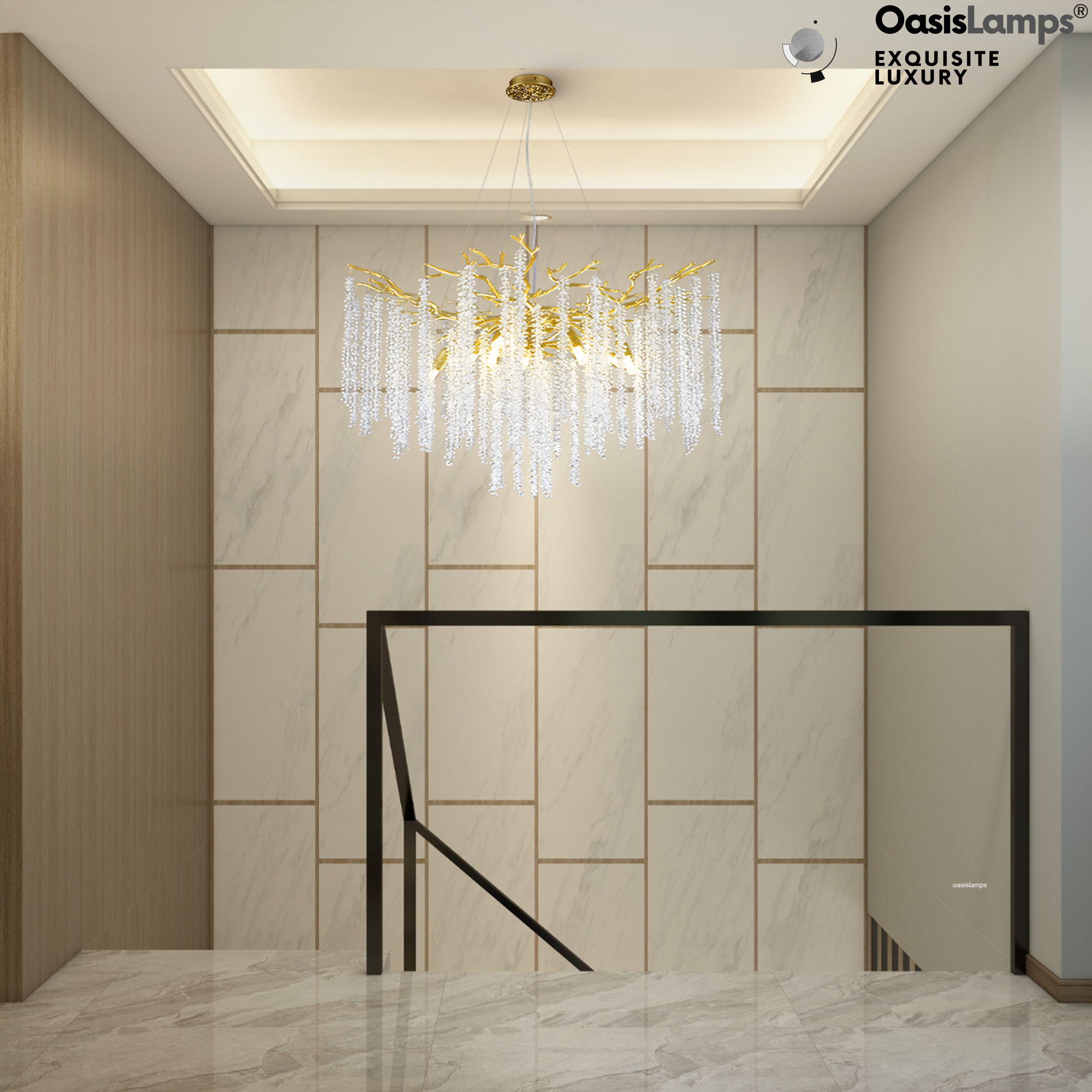 Snow Tree Branch Crystal Chandelier 30" 40"D#color_brass,size_30"