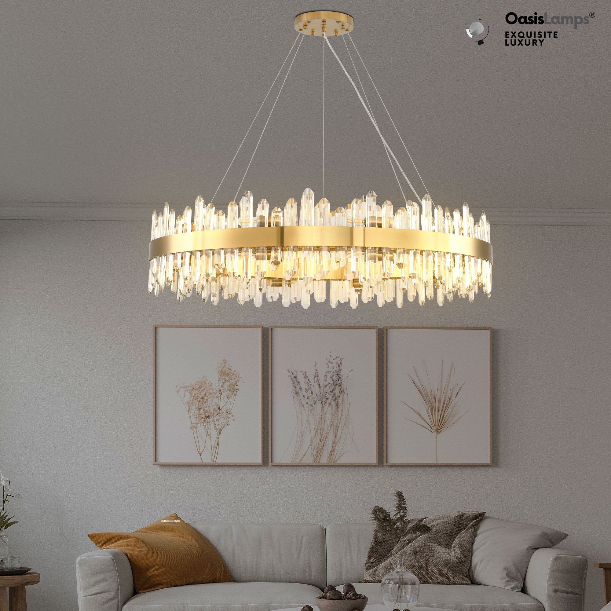 Stellara Crystal Strip Round Halo Chandelier 24" 32" 40"D#color_brass,size_40''D