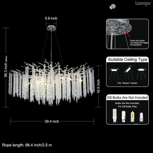 Snow Tree Branch Crystal Chandelier 30" 40"D#color_silver,size_40"