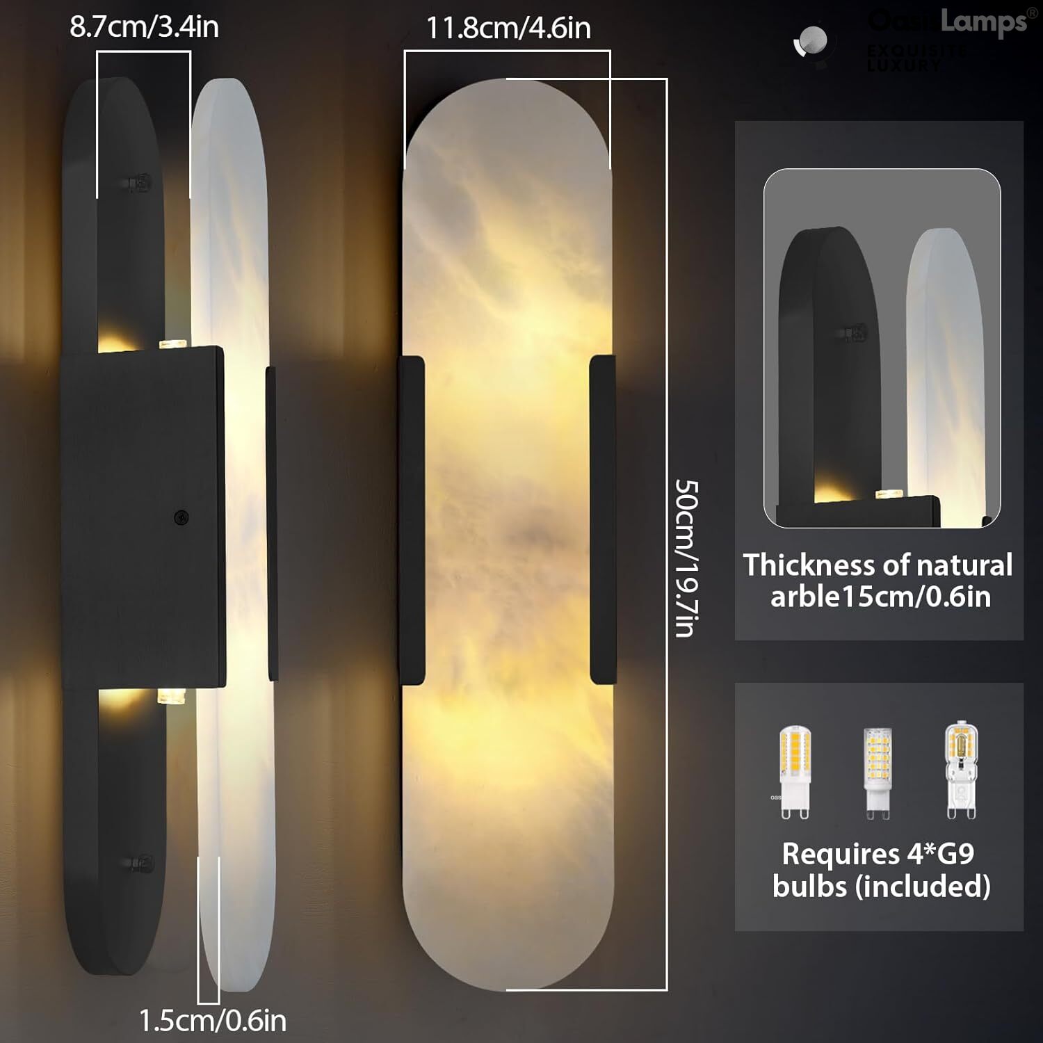 OpalEdge Oval Alabaster Wall Sconces 13.8" 19.7"H#Color_Bronze,size_19.7" H-1 Pack