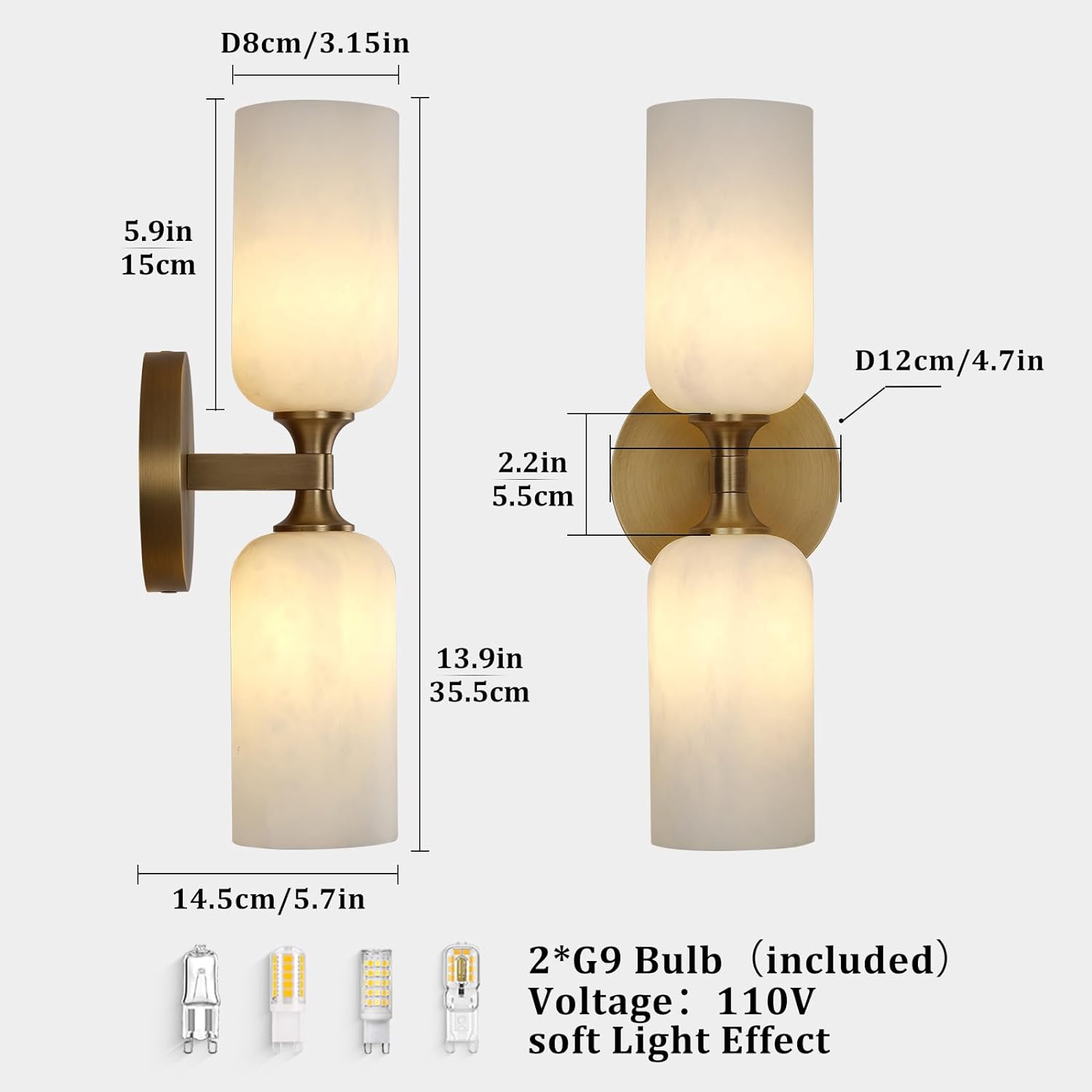 Axis Alabaster Wall Sconce 13.9"#color_brass