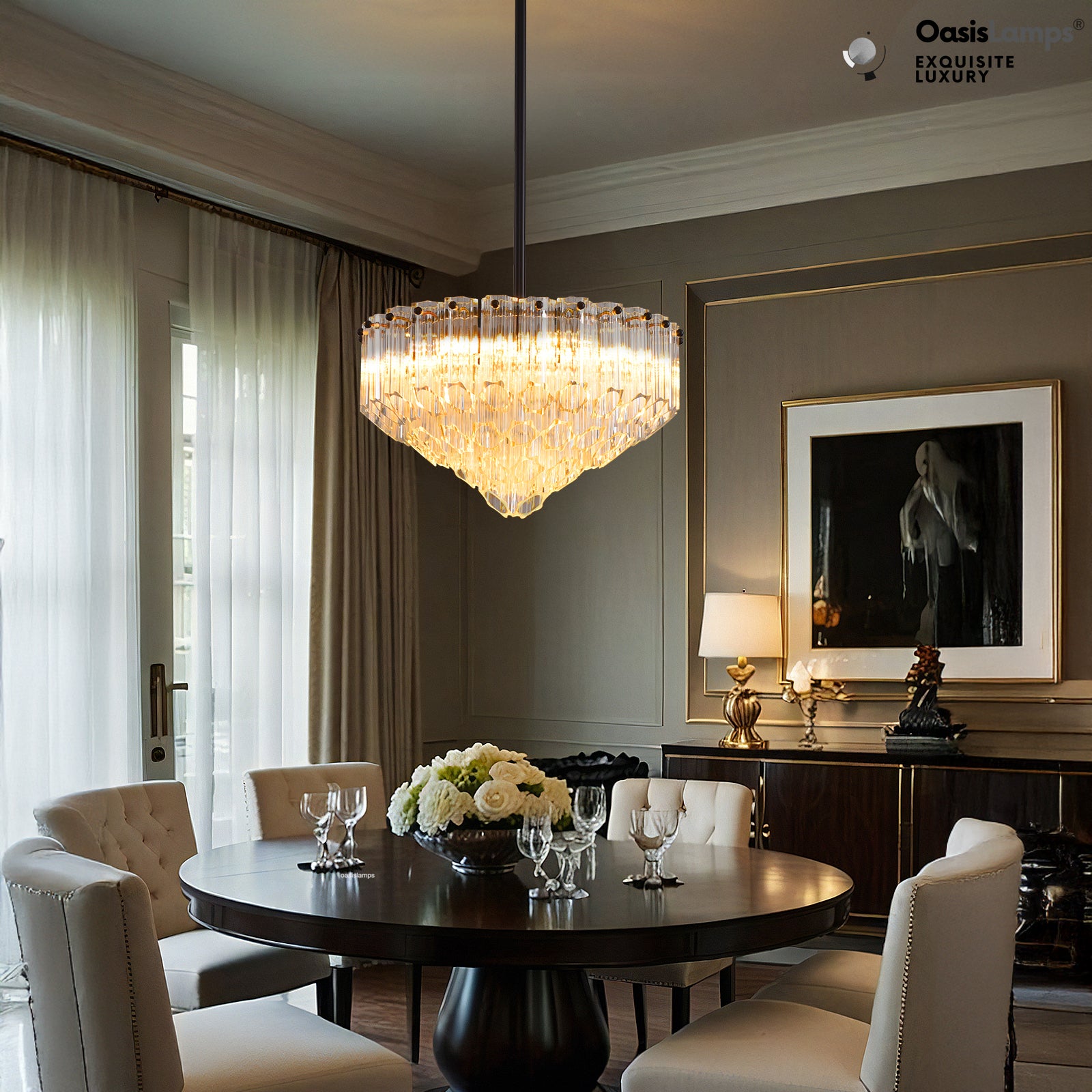 Ethereal Radiance Clear Amber Round Crystal Chandelier 14" 30"D#glass color_clear,size_14in