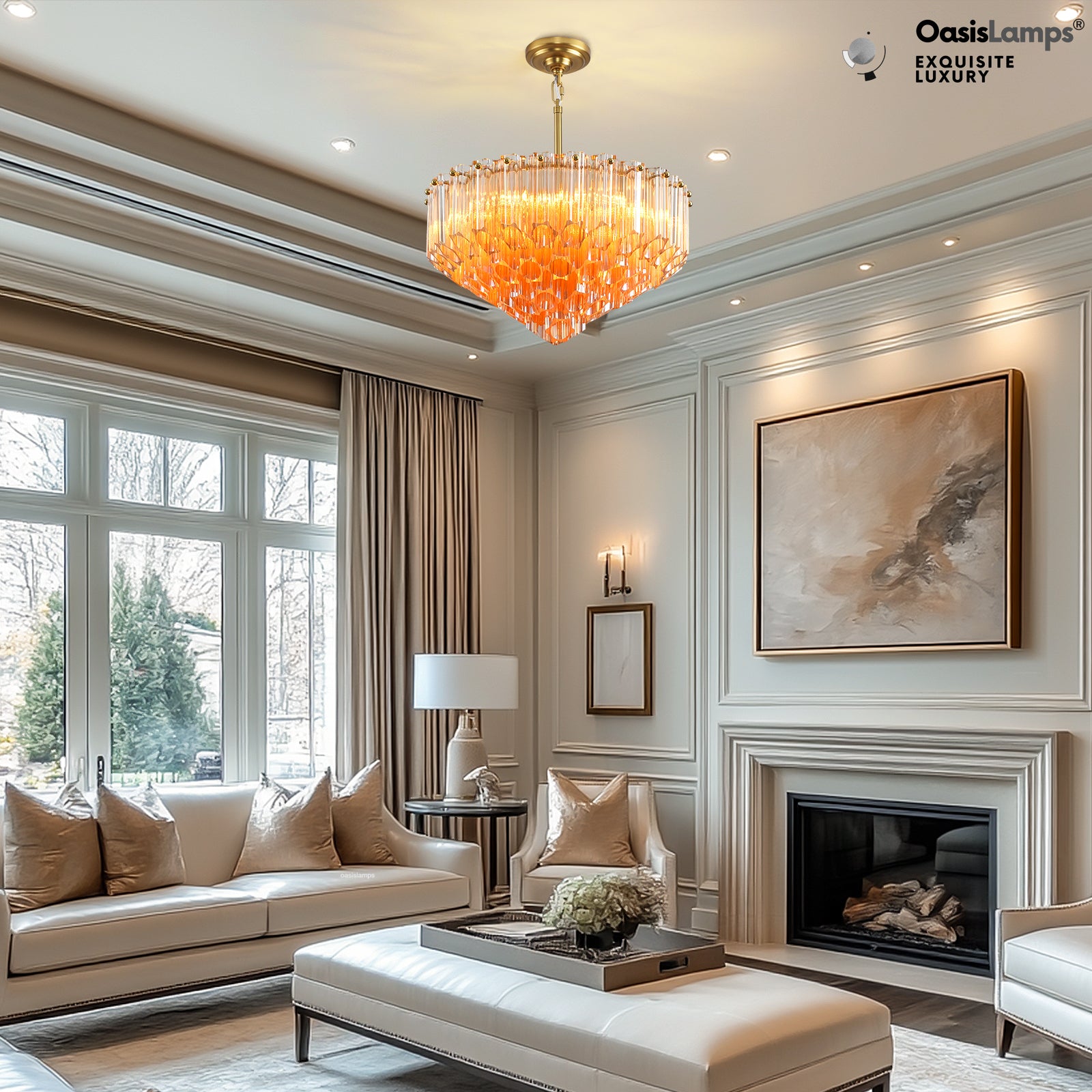 Ethereal Radiance Clear Amber Round Crystal Chandelier 14" 30"D#glass color_amber,size_14in