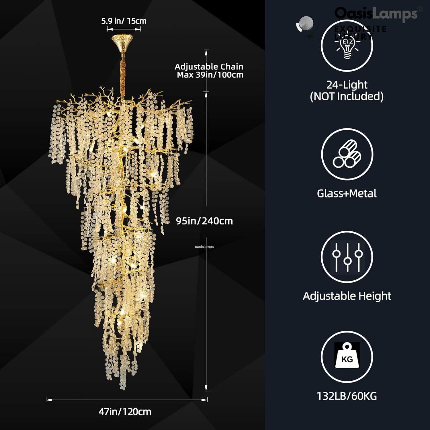 Shiro Noda Crystal Tree Branch Chandelier 95"