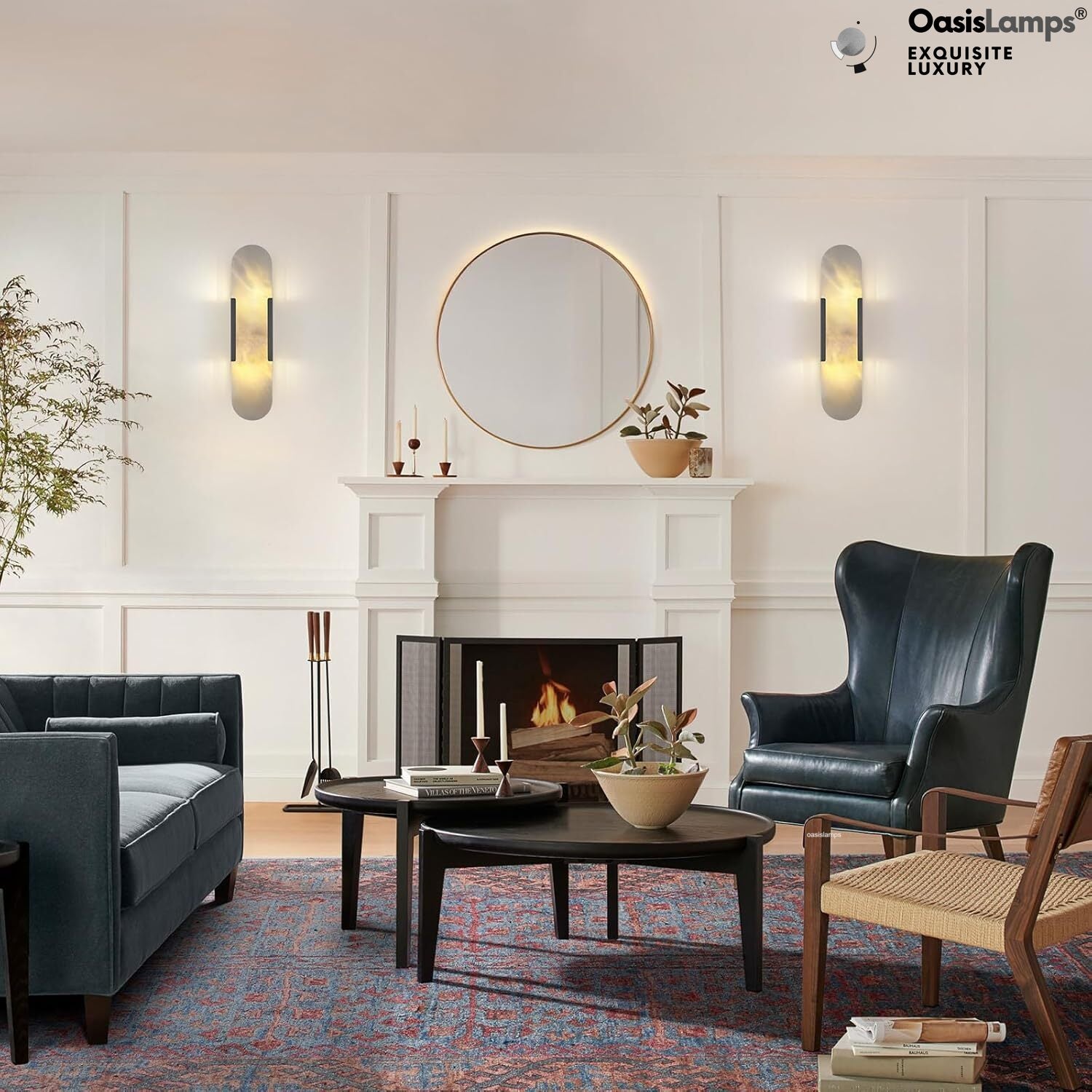 OpalEdge Oval Alabaster Wall Sconces 13.8" 19.7"H#Color_Black,size_19.7" H-1 Pack