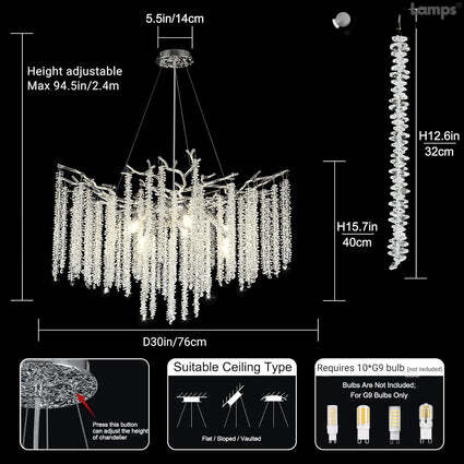 Snow Tree Branch Crystal Chandelier 30" 40"D#color_silver,size_30"