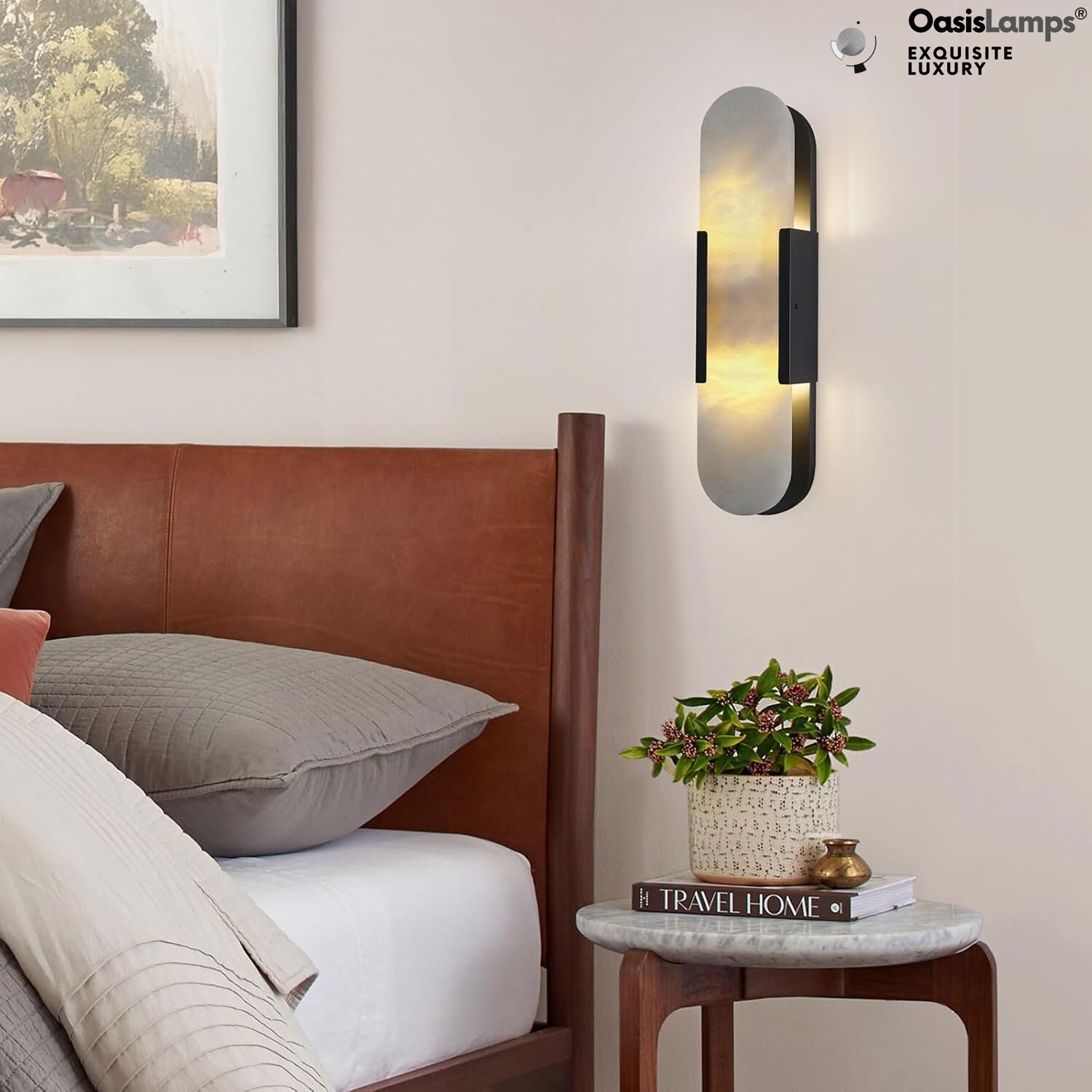 OpalEdge Oval Alabaster Wall Sconces 13.8" 19.7"H#Color_Bronze,size_19.7" H-1 Pack