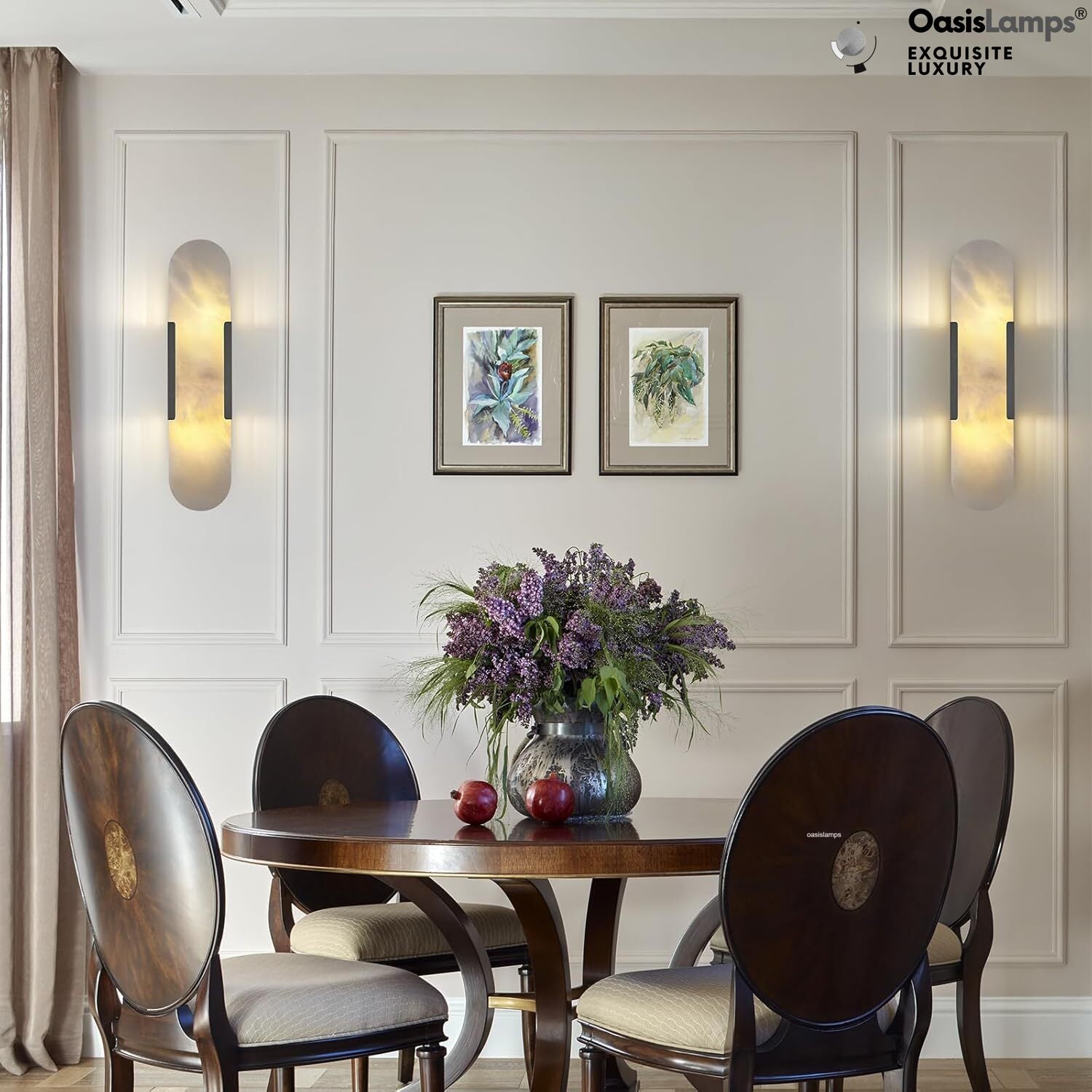 OpalEdge Oval Alabaster Wall Sconces 13.8" 19.7"H#Color_Bronze,size_19.7" H-1 Pack