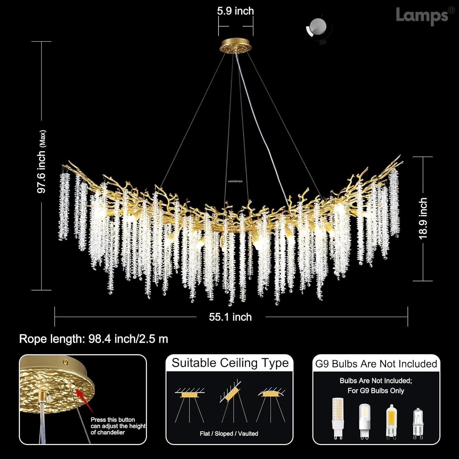 Snow Tree Branches Linear Chandelier 55''L#Color_brass