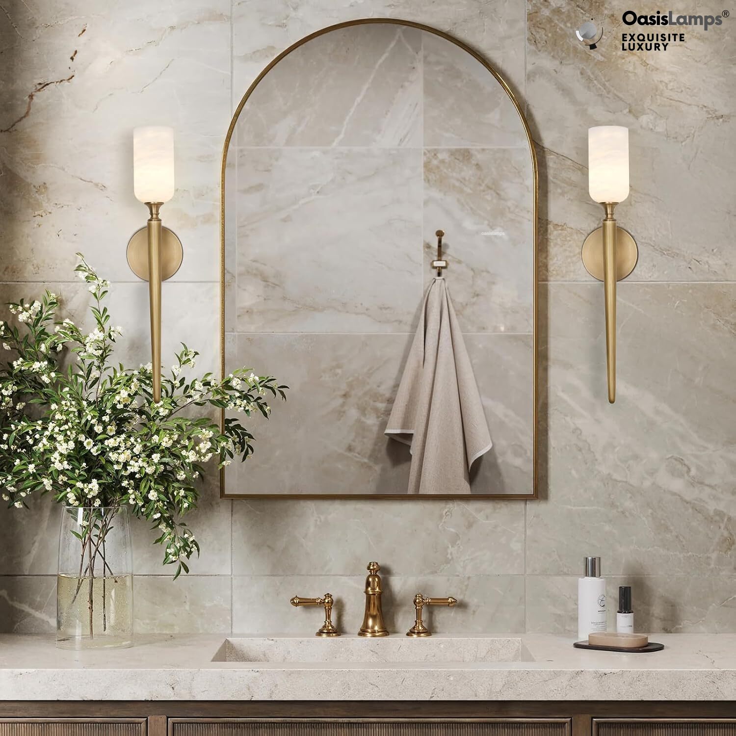 Axis Alabaster 1 Light Wall Sconce 21.6"H#color_brass