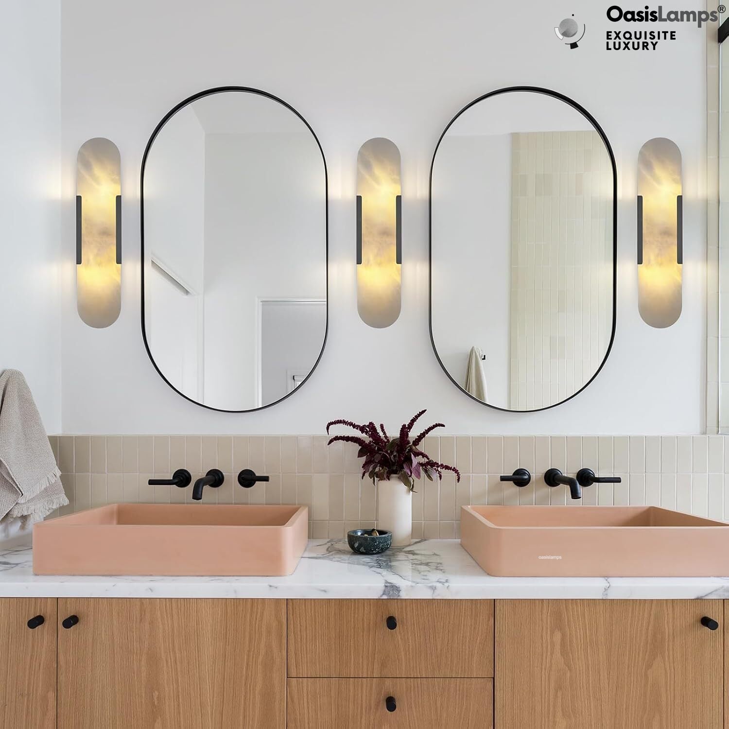 OpalEdge Oval Alabaster Wall Sconces 13.8" 19.7"H#Color_Bronze,size_19.7" H-1 Pack