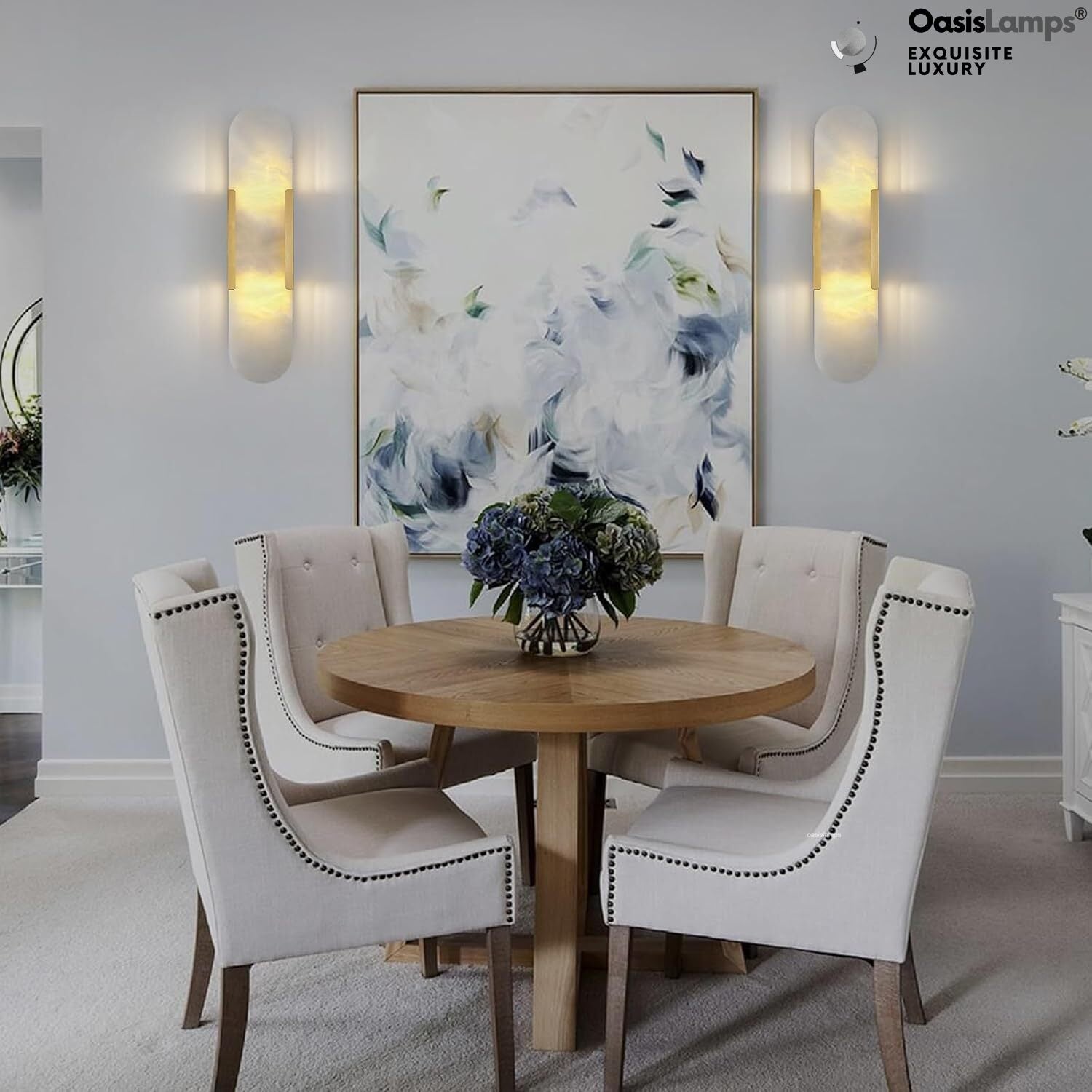 OpalEdge Oval Alabaster Wall Sconces 13.8" 19.7"H#Color_Brass,size_19.7" H-1 Pack