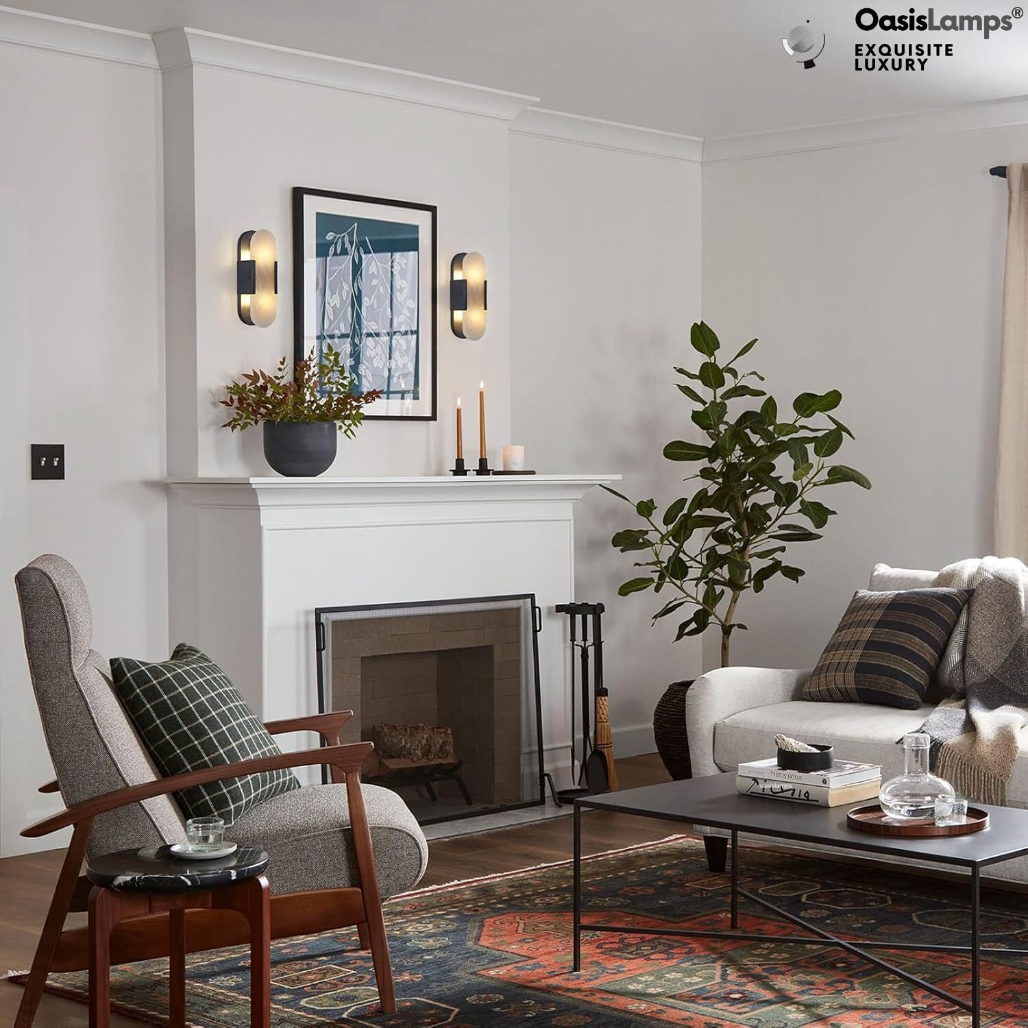 OpalEdge Oval Alabaster Wall Sconces 13.8" 19.7"H#Color_Bronze,size_13.8" H-1 Pack