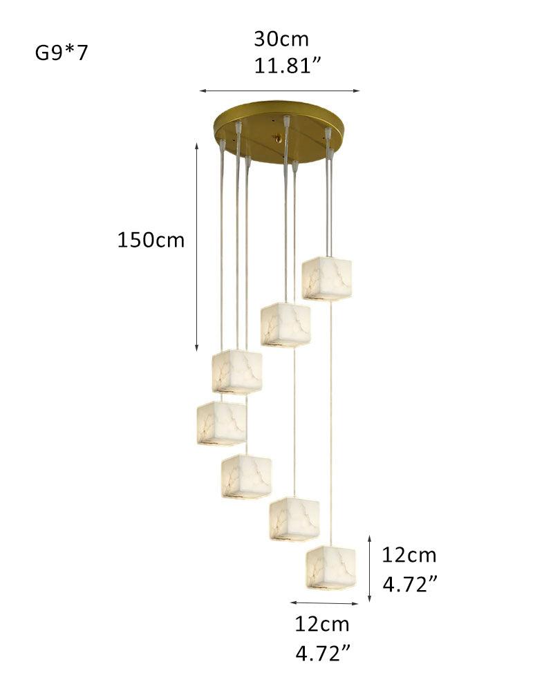 25-light plus pendant lighting in white Spanish marble mini–Cube for foyer, hotel, villa