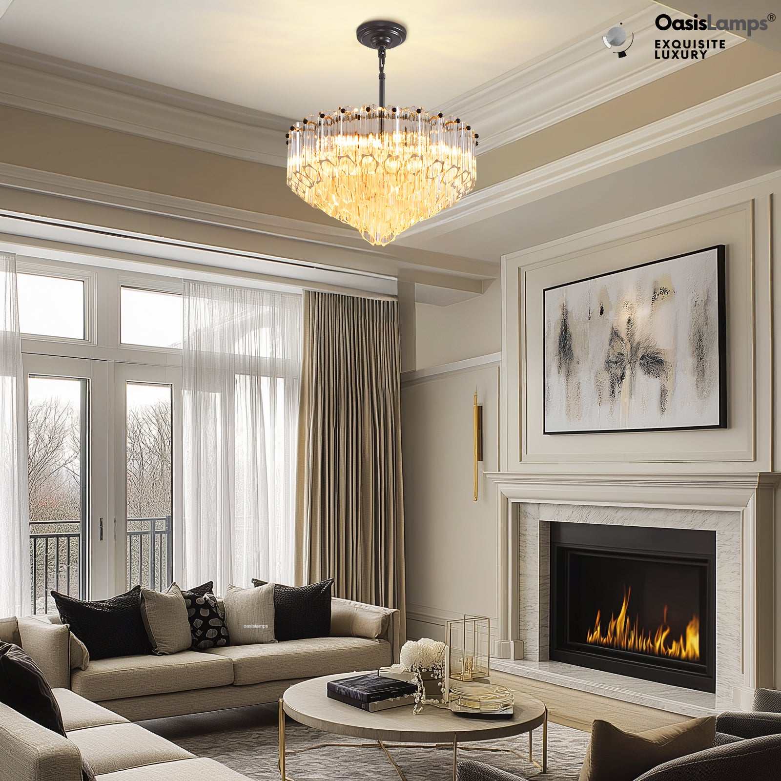 Ethereal Radiance Clear Amber Round Crystal Chandelier 14" 30"D#glass color_clear,size_14in