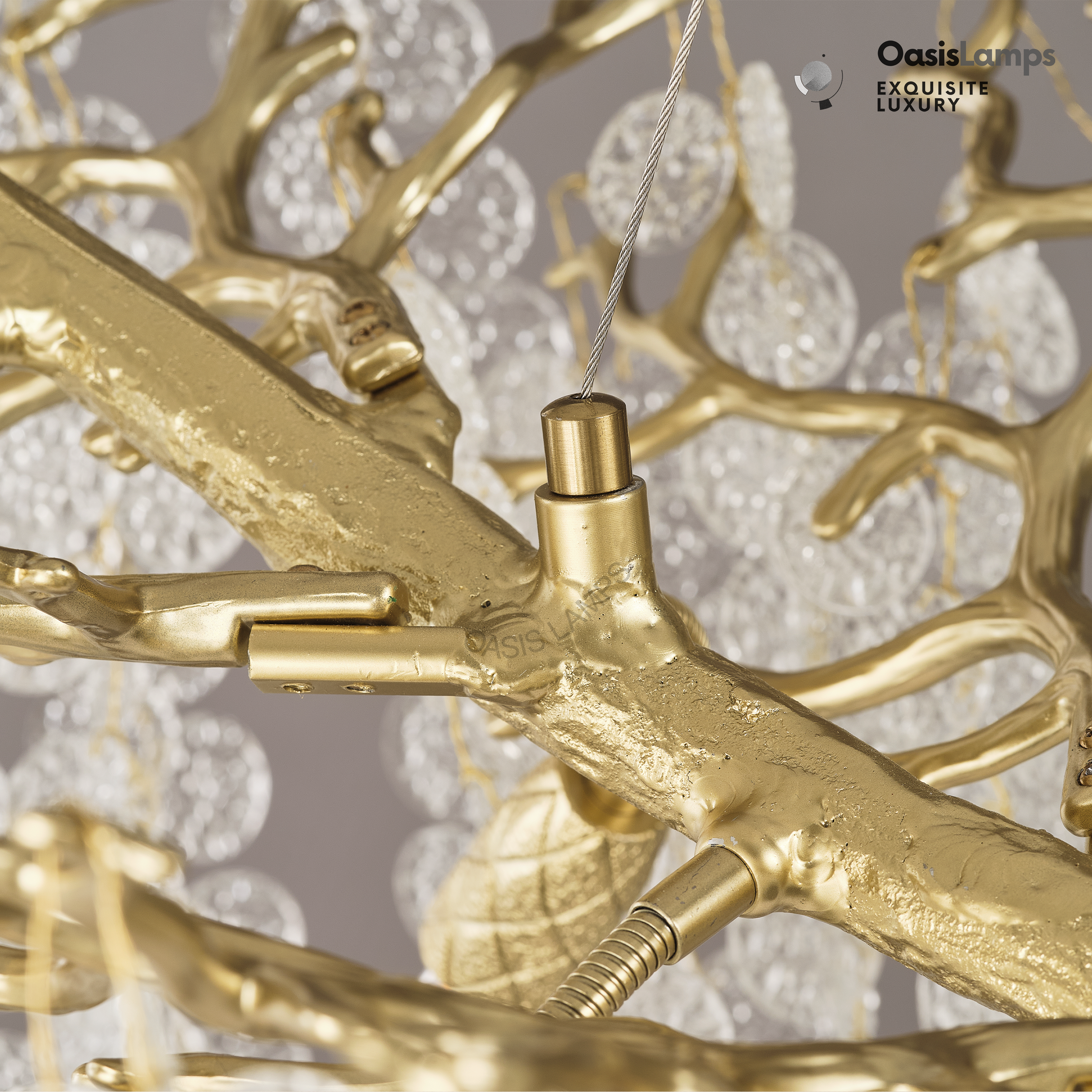 Shiro Noda Crystal Tree Branch Linear Chandelier 72"#Color_Brass,Size_L-72in