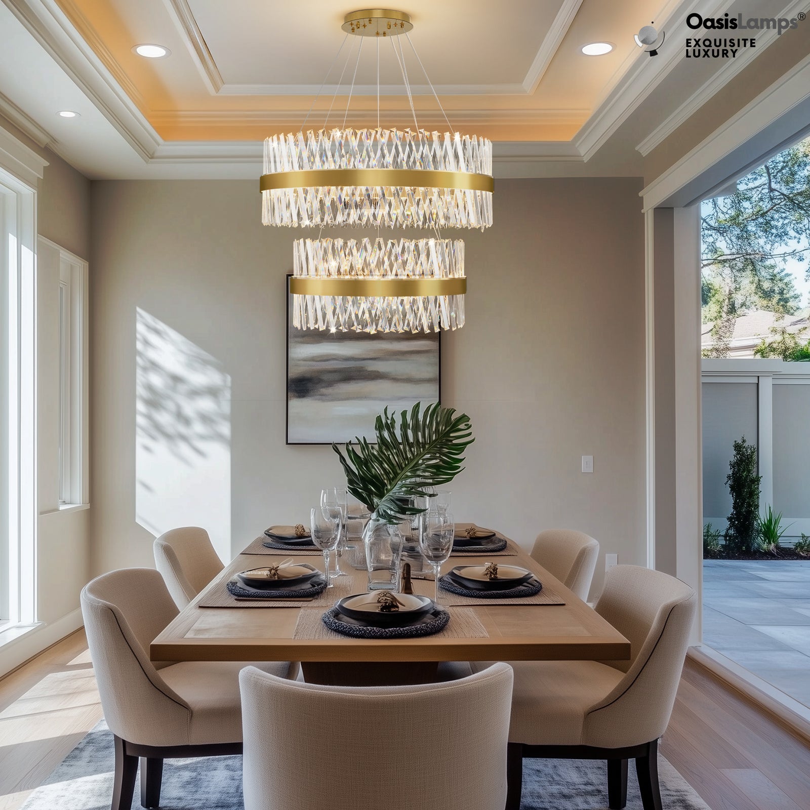 Vetro Prism Crystal 2-Tier Chandelier 31.5" 40" L#Color_Brass,size_D31.5"+D23.6"