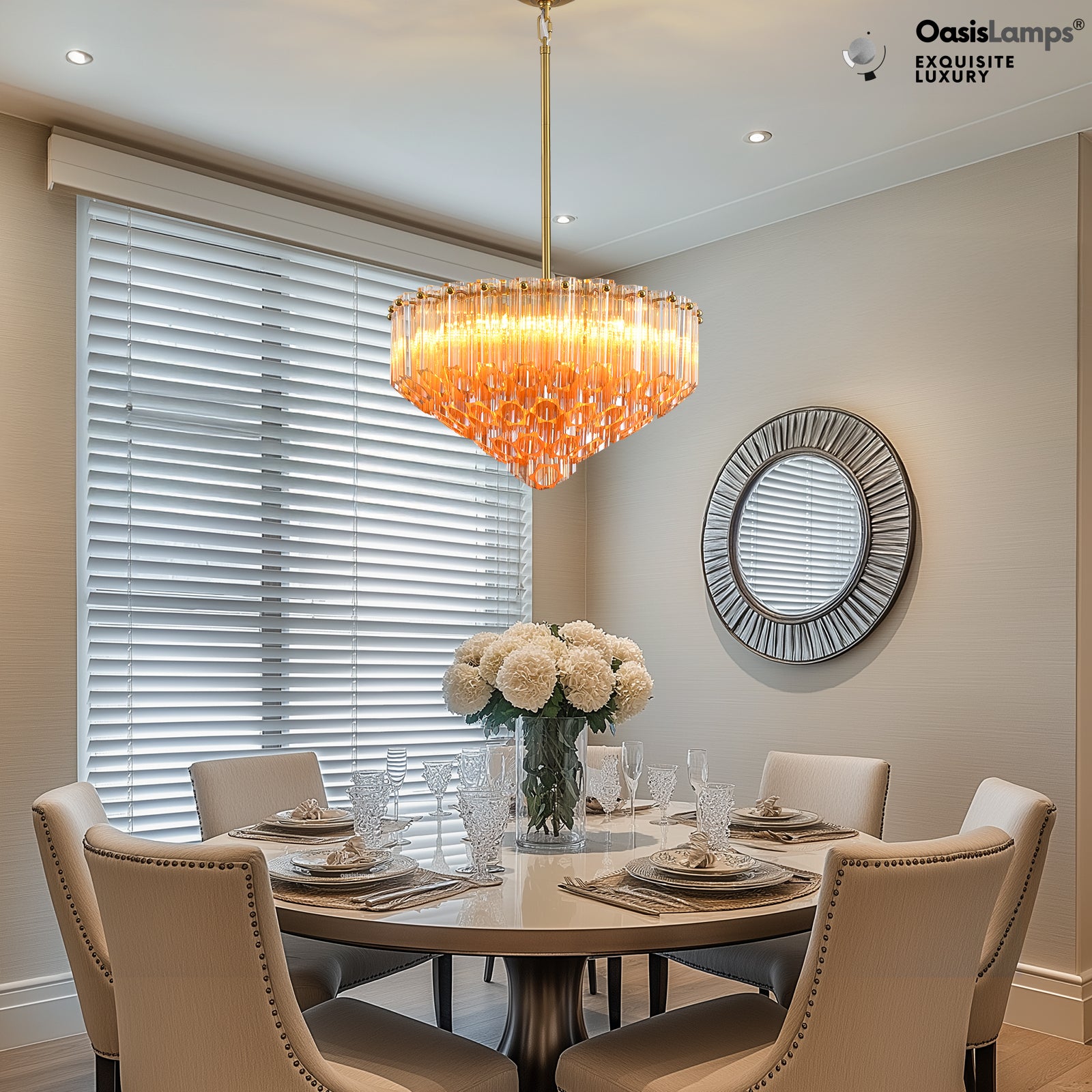 Ethereal Radiance Clear Amber Round Crystal Chandelier 14" 30"D#glass color_amber,size_14in