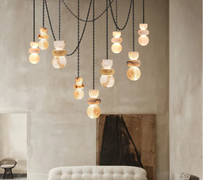 9 lights Multi Light LED Pendant Light Fixtures white alabaster lighting - GOLD CHAIN