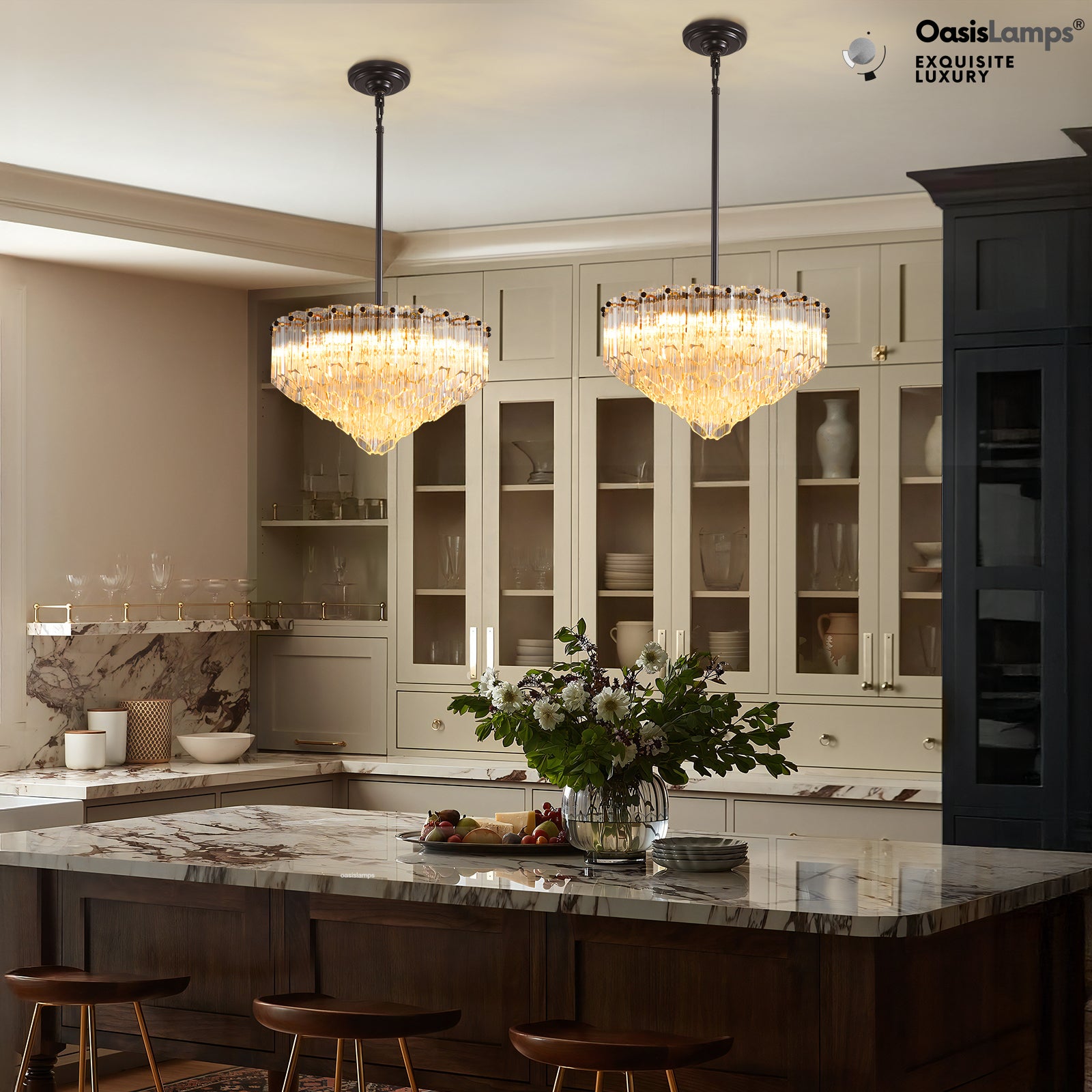 Ethereal Radiance Clear Amber Round Crystal Chandelier 14" 30"D#glass color_clear,size_14in