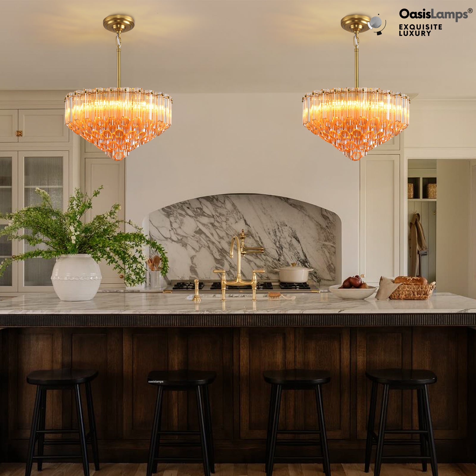 Ethereal Radiance Clear Amber Round Crystal Chandelier 14" 30"D#glass color_amber,size_14in