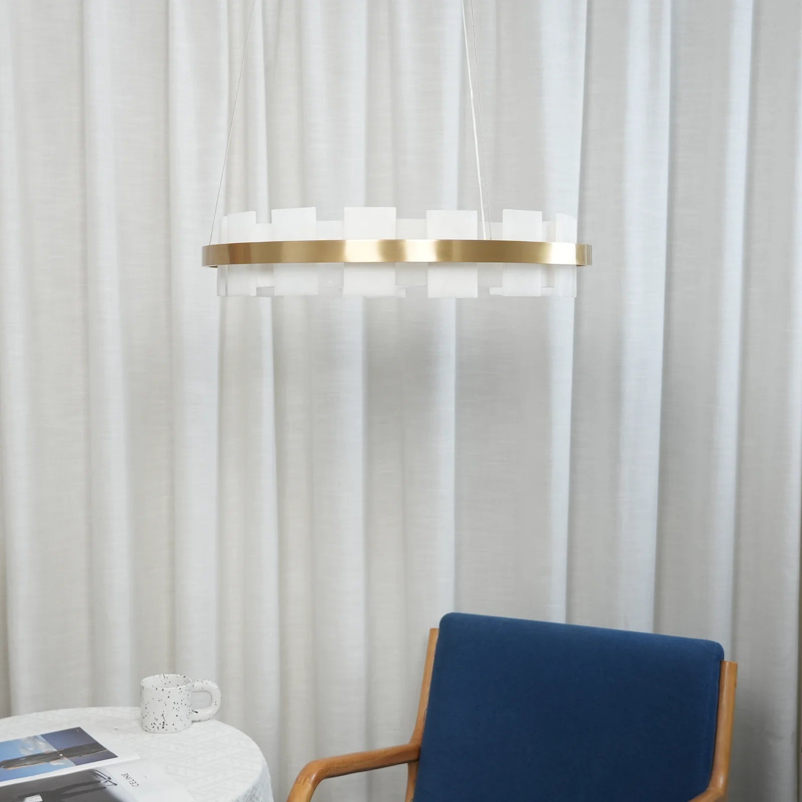 Swang Alabaster Halo Flake Brass Chandelier