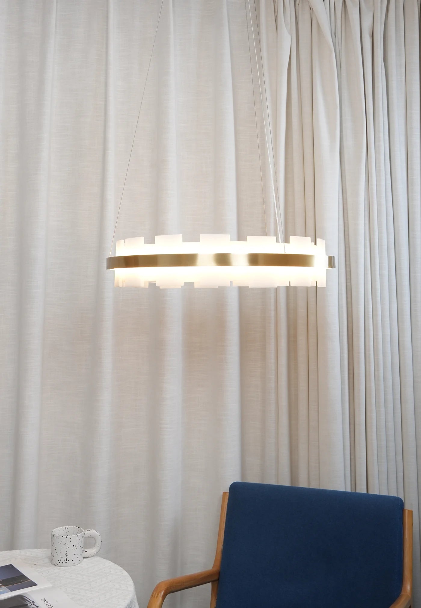 Swang Alabaster Halo Flake Brass Chandelier