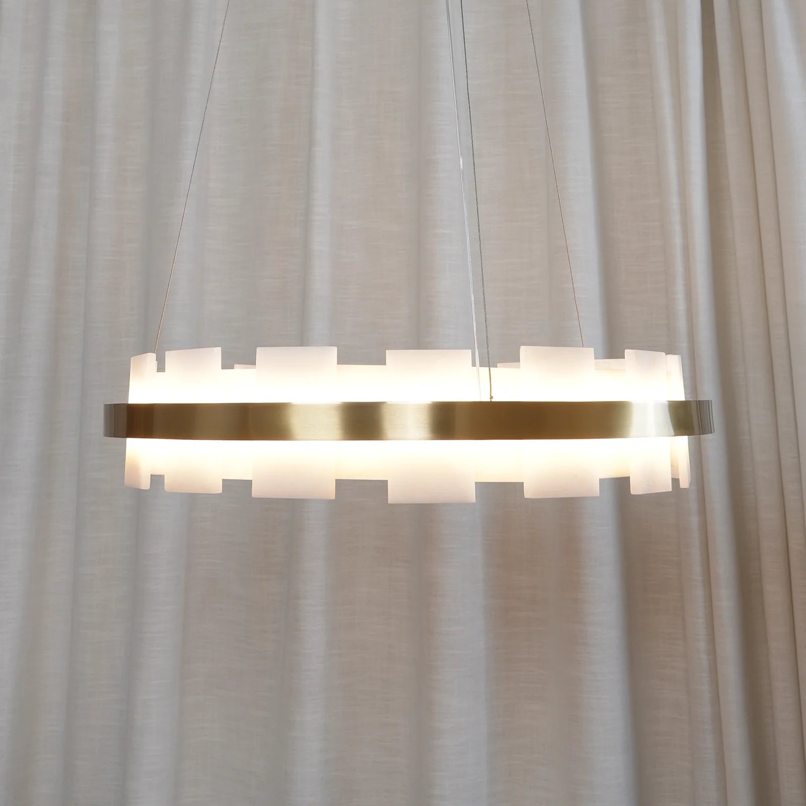 Swang Alabaster Halo Flake Brass Chandelier