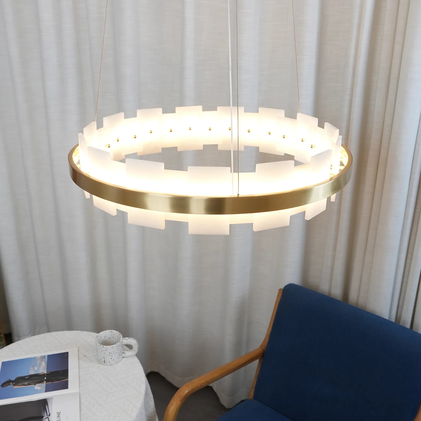 Swang Alabaster Halo Flake Brass Chandelier